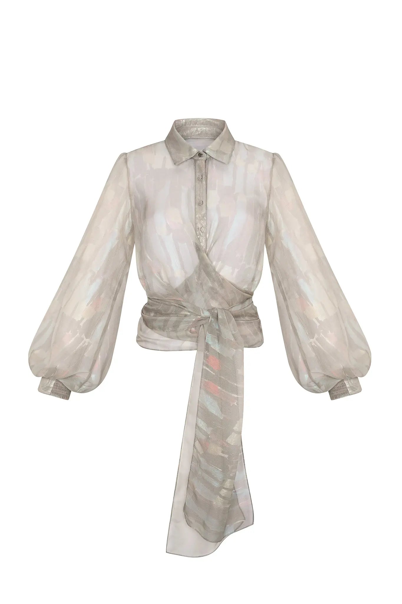 Anabeli Sheer Blouse with Voluminous Sleeves | Print Sand