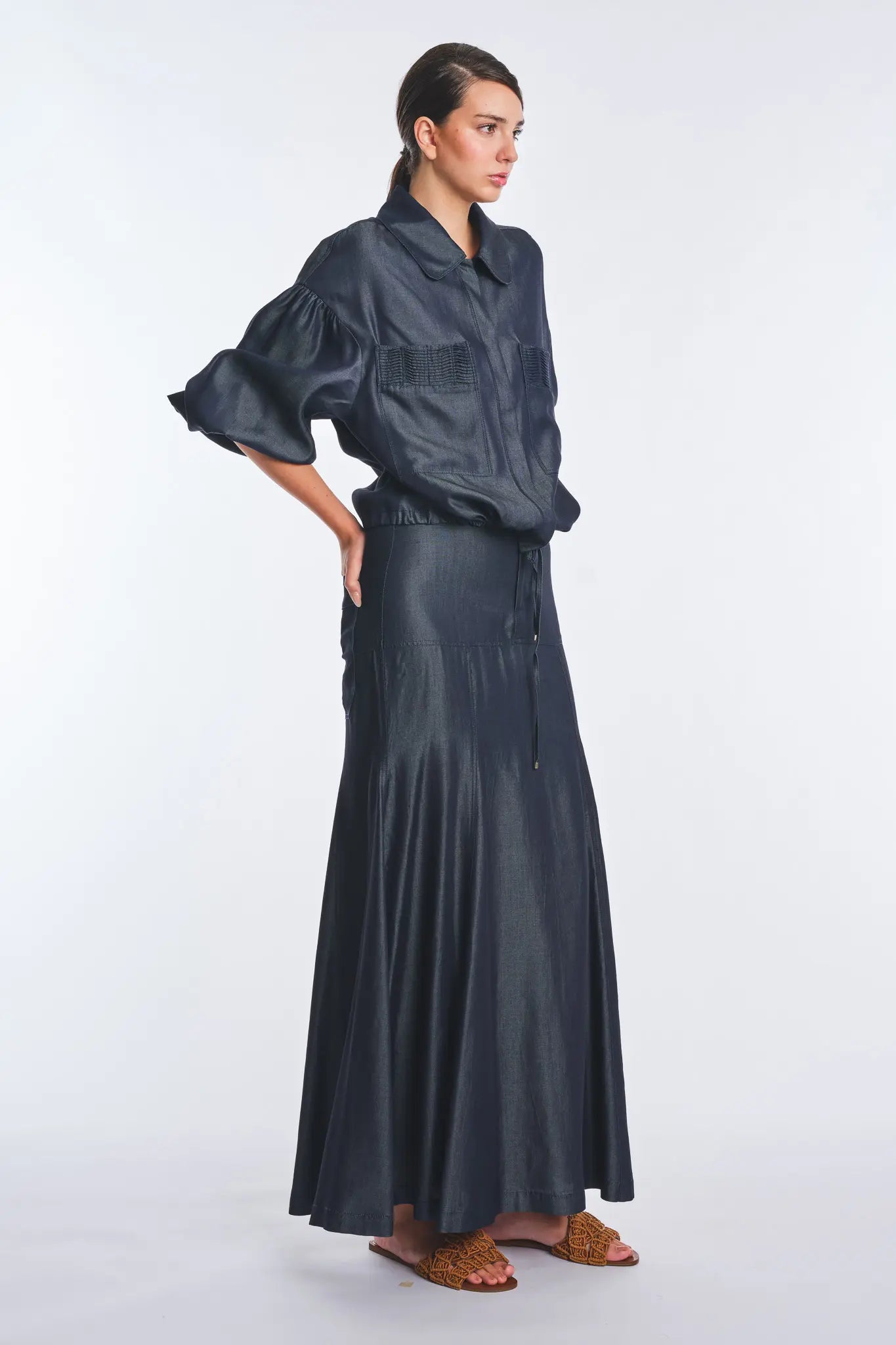 Berna Denim Tencel Midi Skirt | Navy