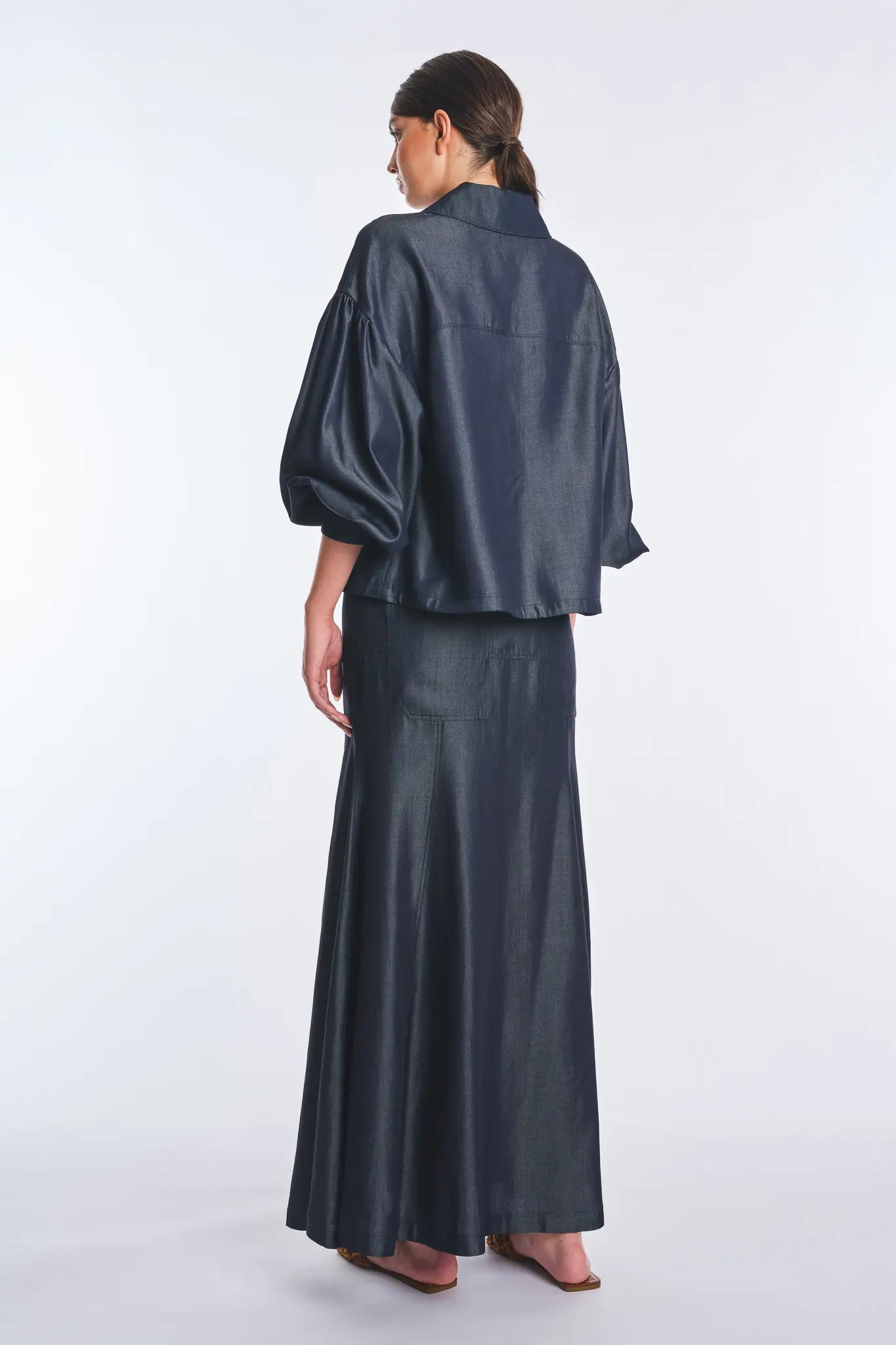 Berna Denim Tencel Midi Skirt | Navy