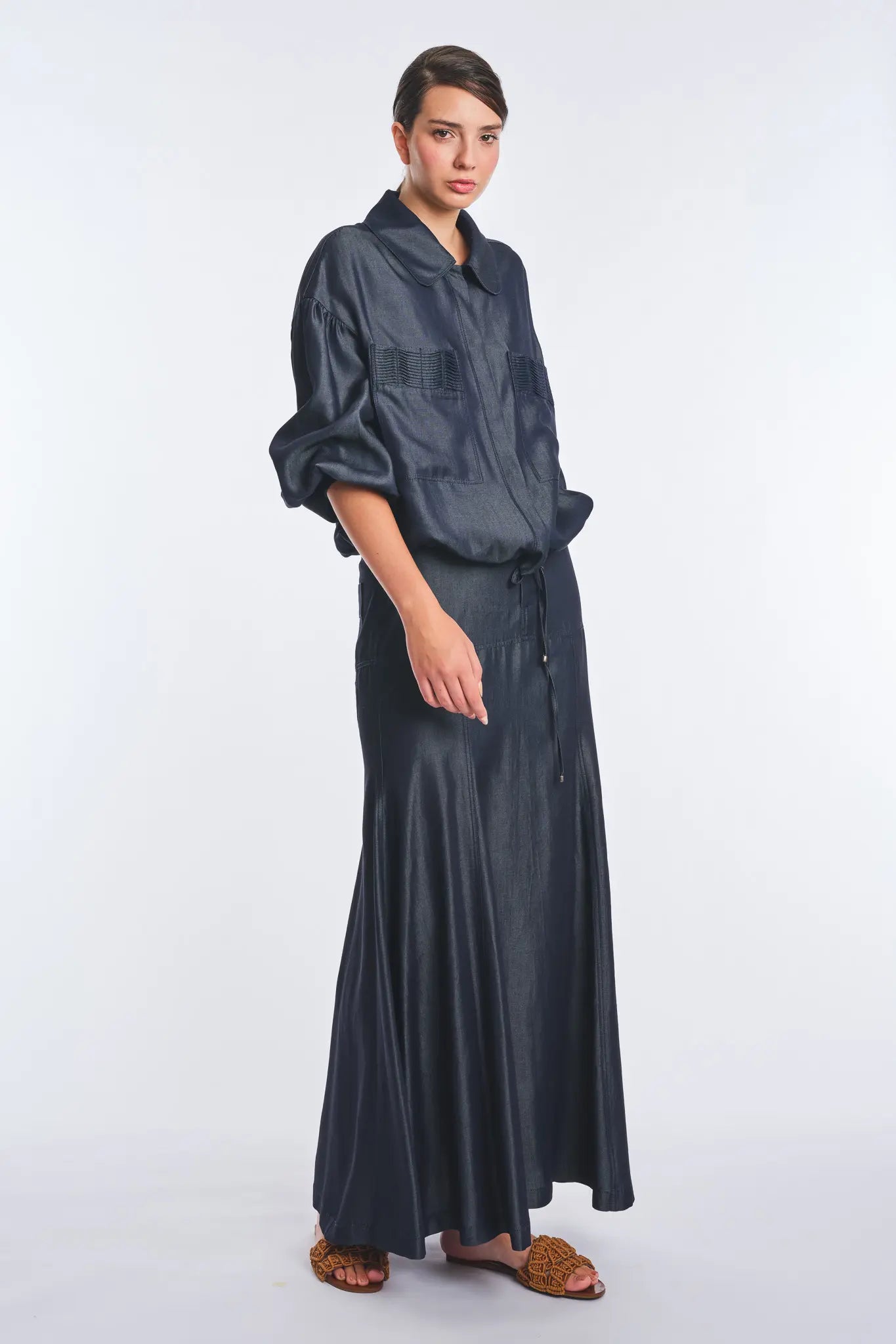 Berna Denim Tencel Midi Skirt | Navy