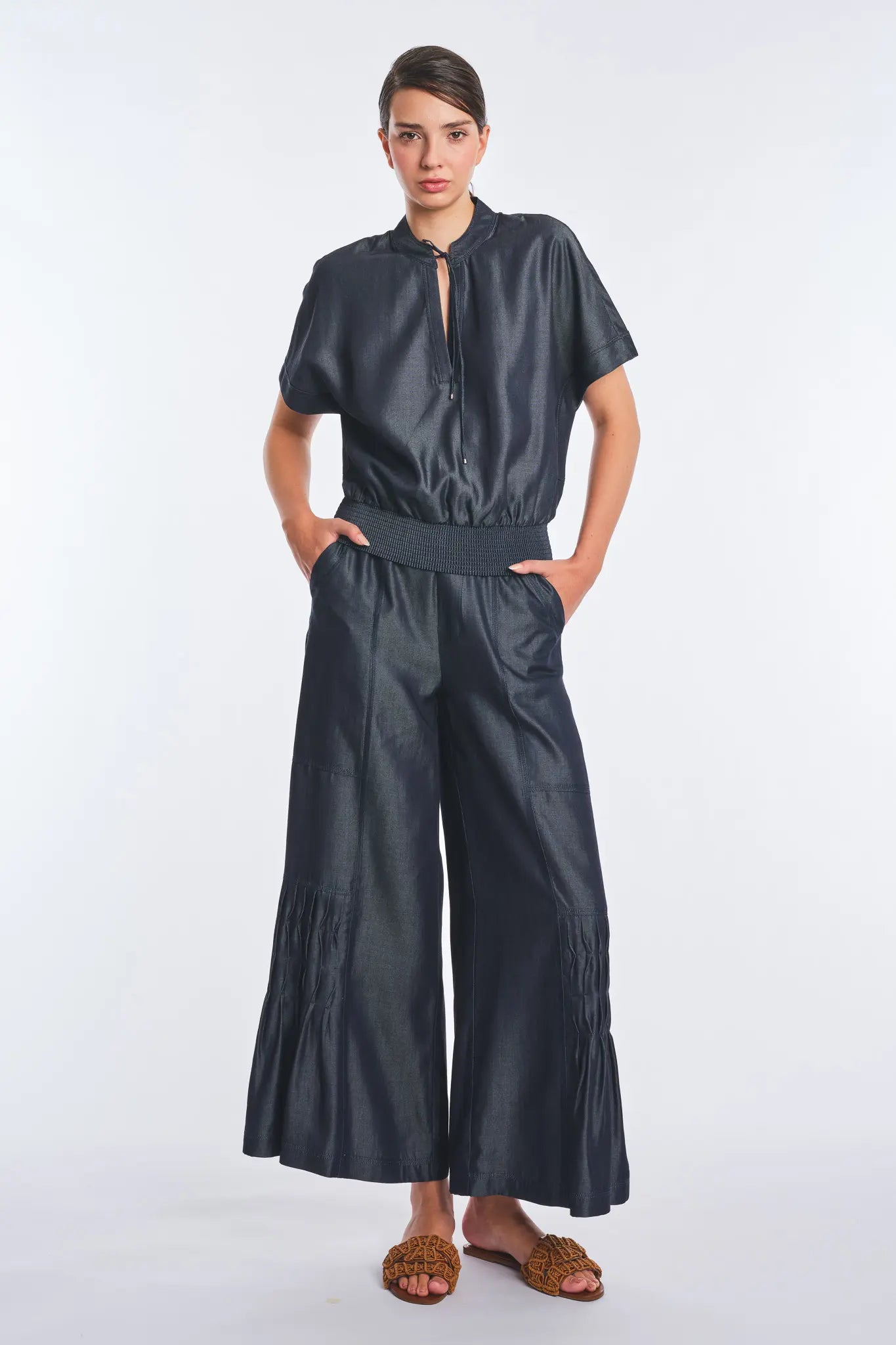 Berna Denim Tencel Wide-Leg Pant | Navy