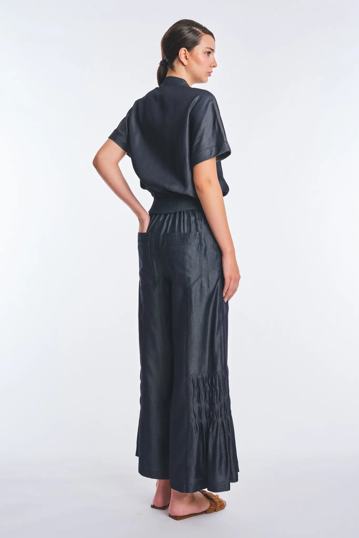 Berna Denim Tencel Wide-Leg Pant | Navy