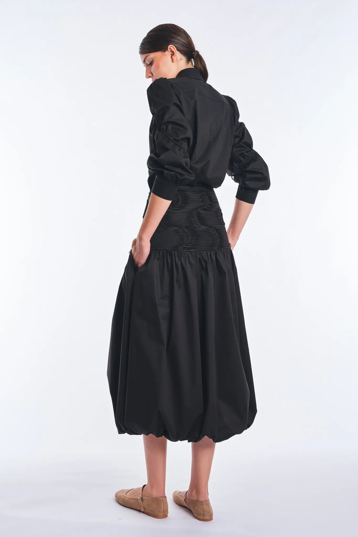 Bimba Cotton Balloon Midi Skirt | Black