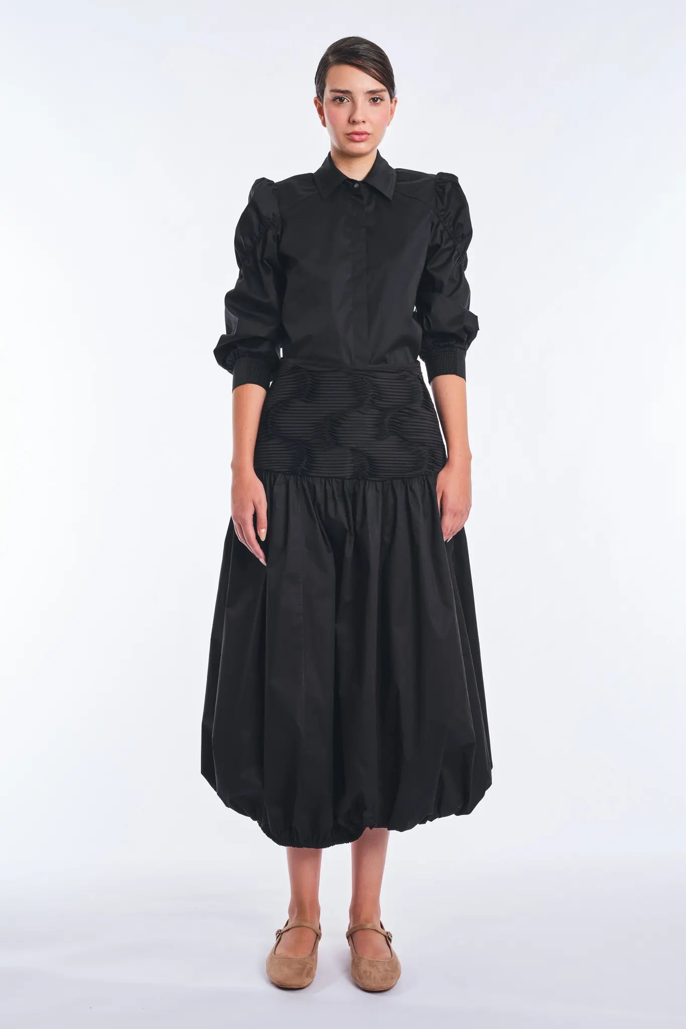 Bimba Cotton Puff Sleeve Blouse | Black