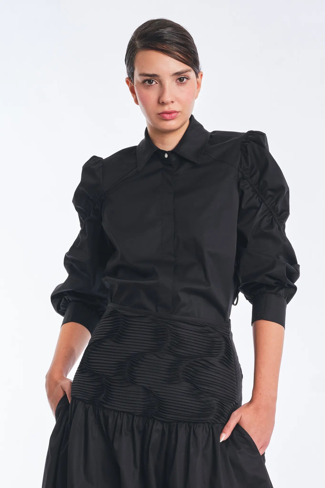 Bimba Cotton Puff Sleeve Blouse | Black