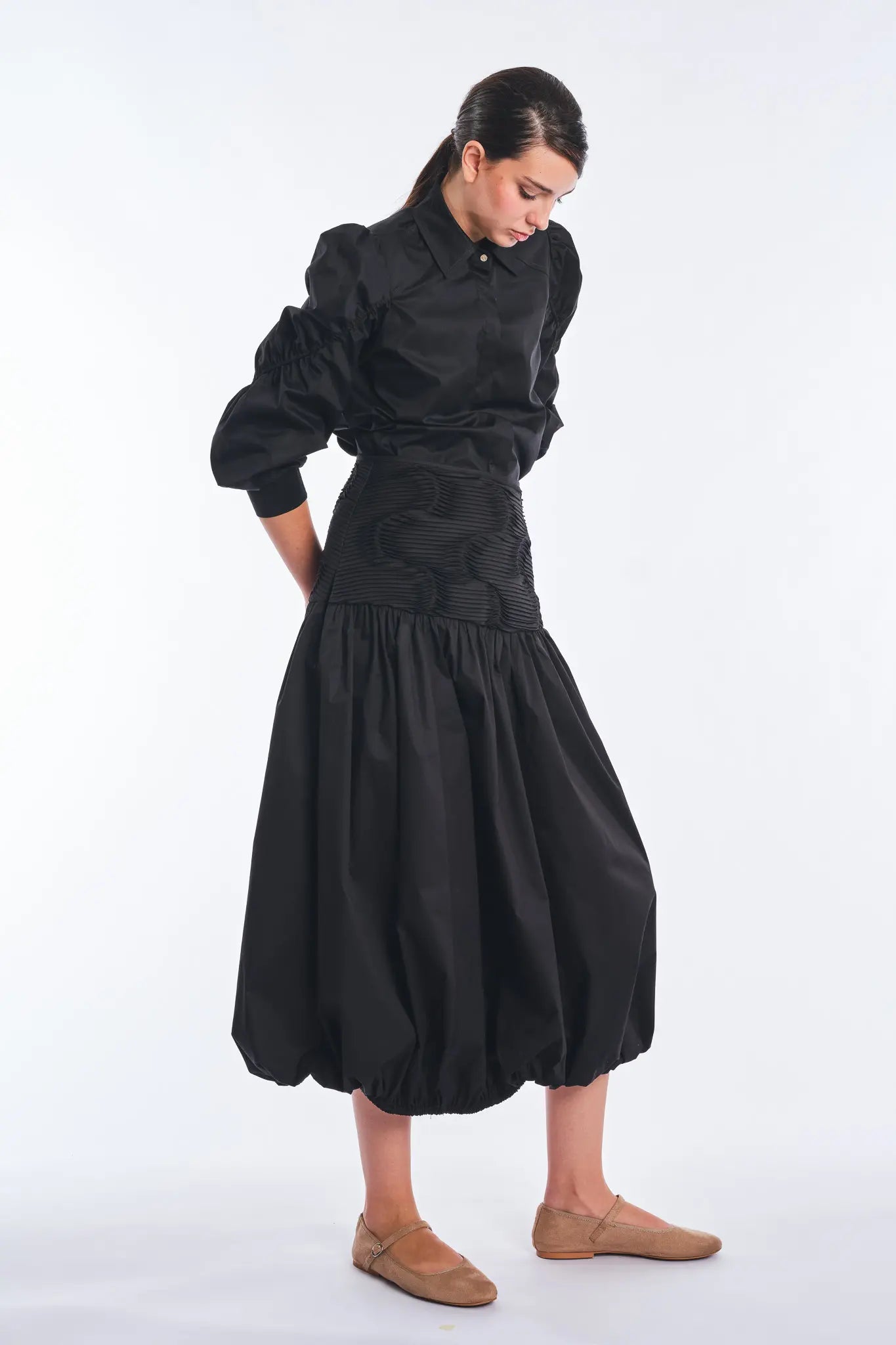 Bimba Cotton Puff Sleeve Blouse | Black