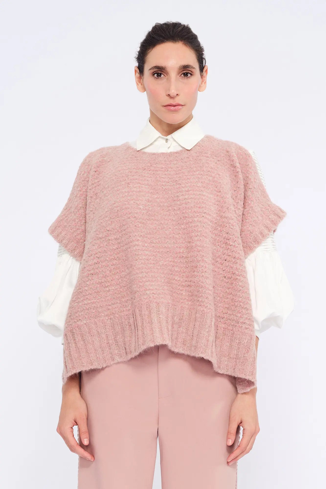 Chelsea Openwork Alpaca Poncho | Rose Melange