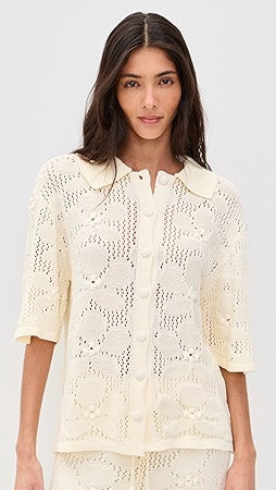 Dress To Floral Crochet Short Sleeve Shirt