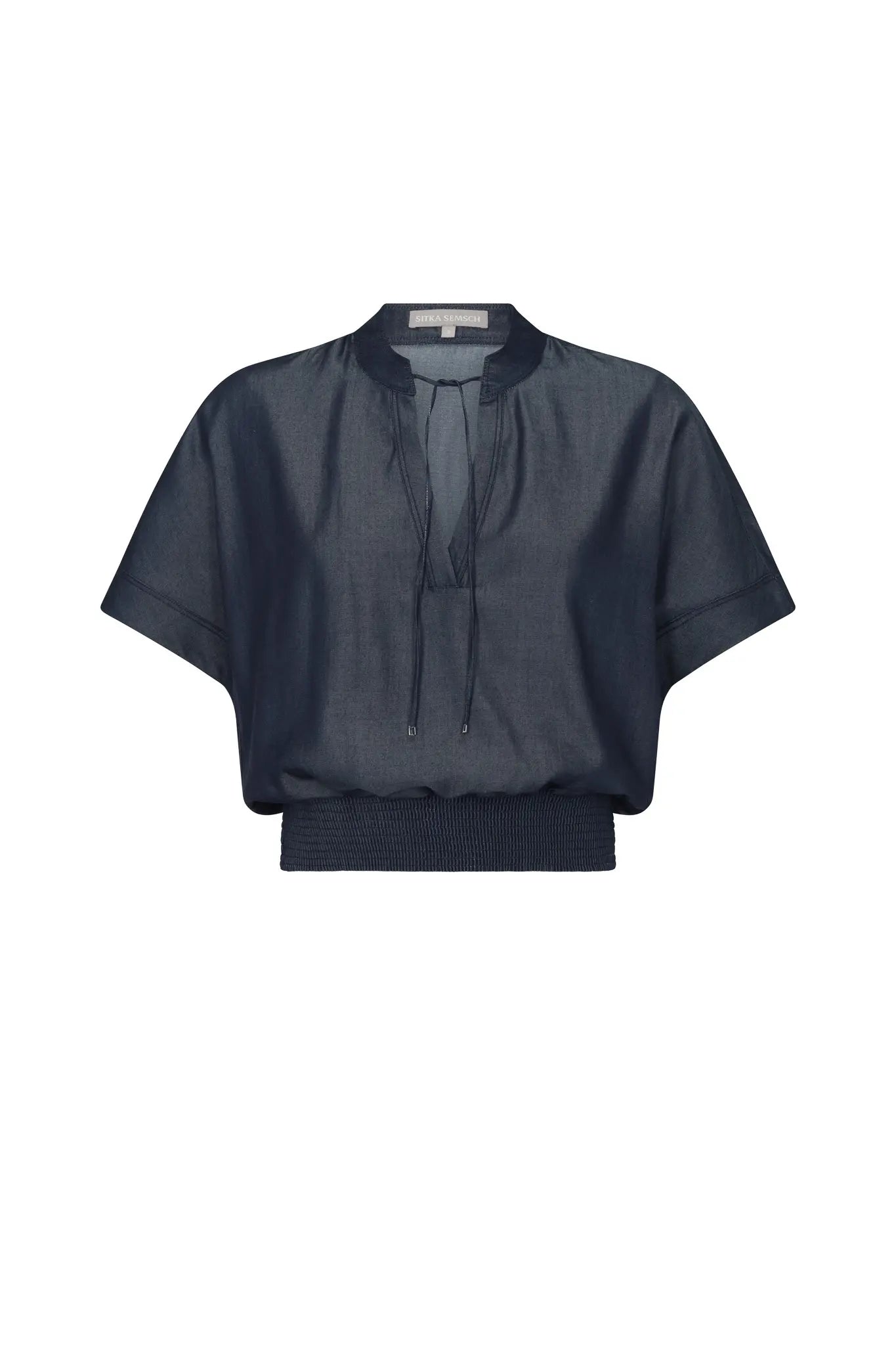 Felicity Denim Tencel Tie-Front Blouse | Navy