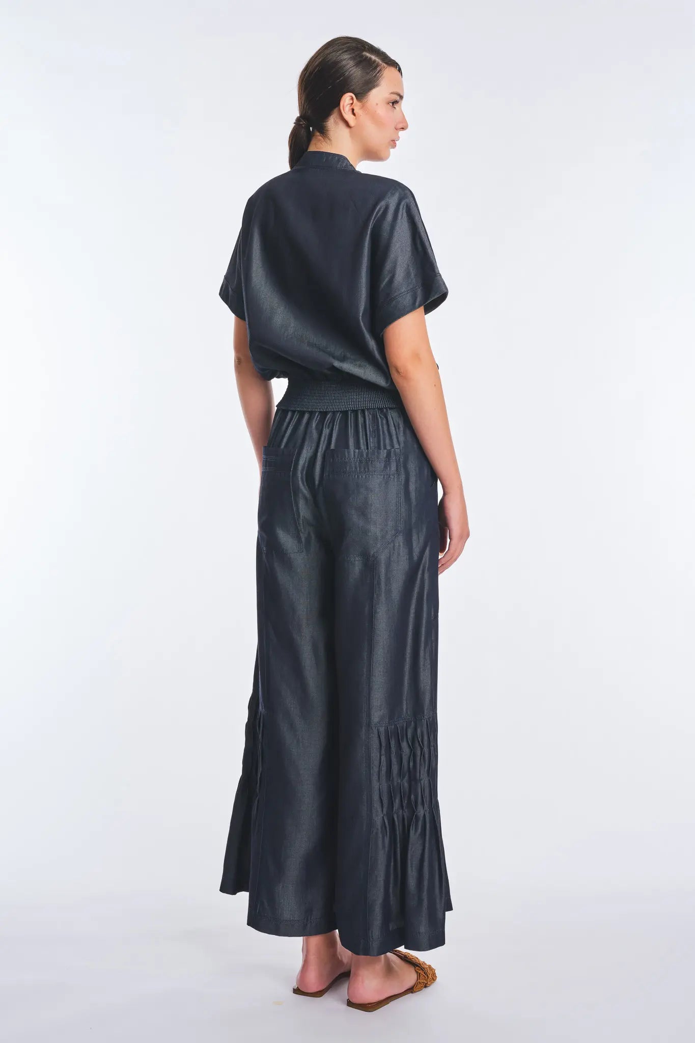 Felicity Denim Tencel Tie-Front Blouse | Navy