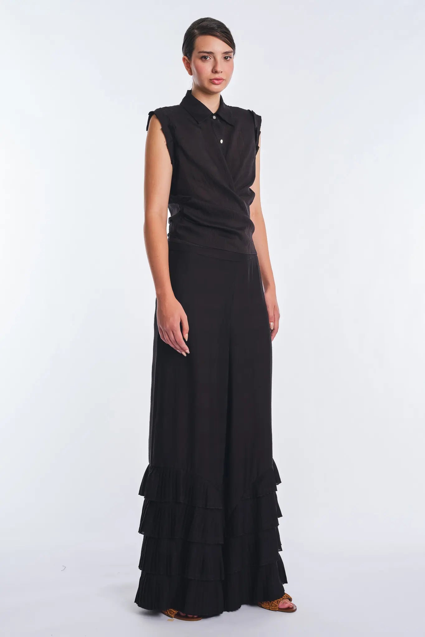 Harlow Wide-Leg Pant with Ruffle Hem | Black