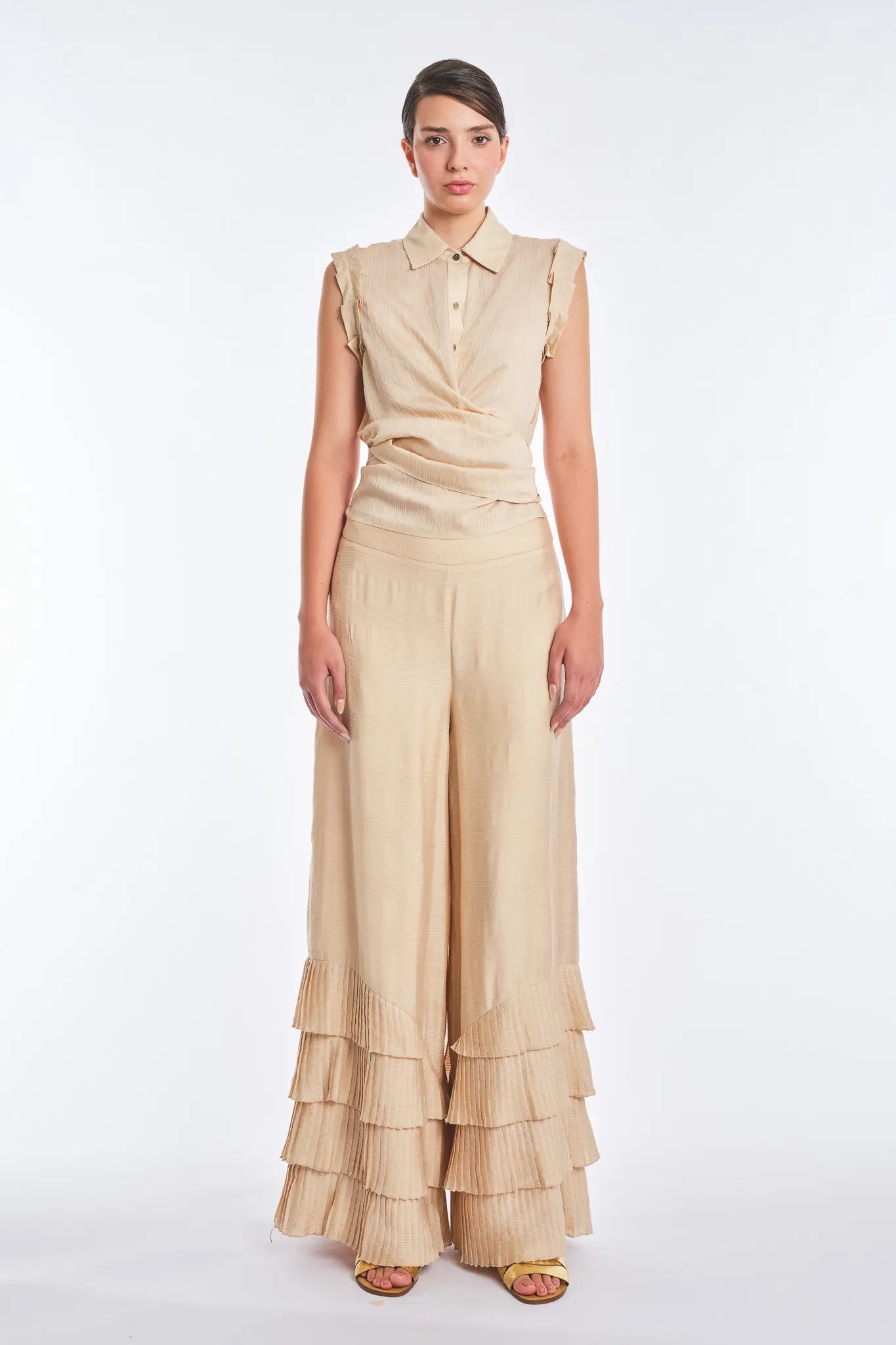 Harlow Wide-Leg Pant with Ruffle Hem | Vanilla