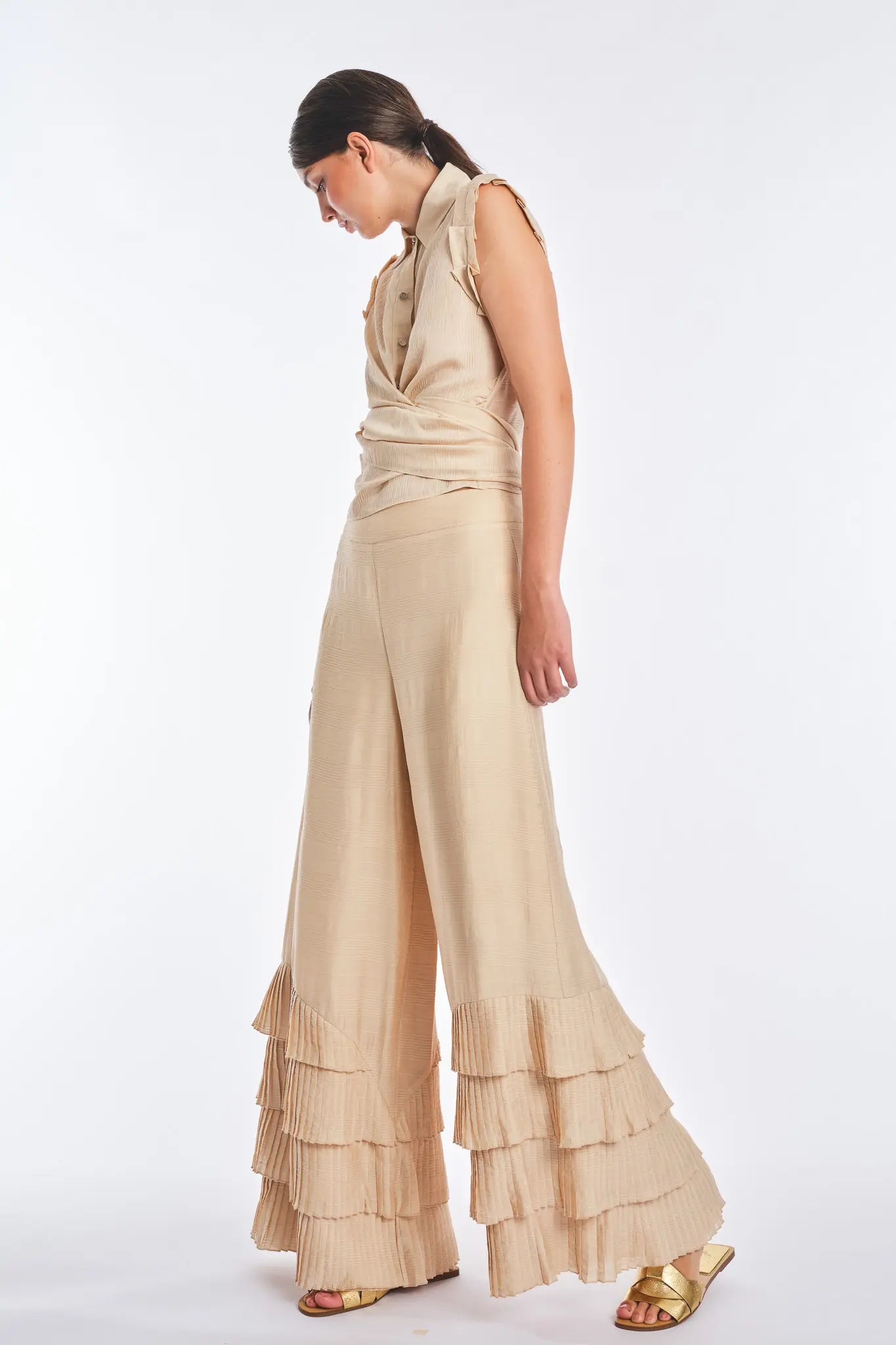 Harlow Wide-Leg Pant with Ruffle Hem | Vanilla