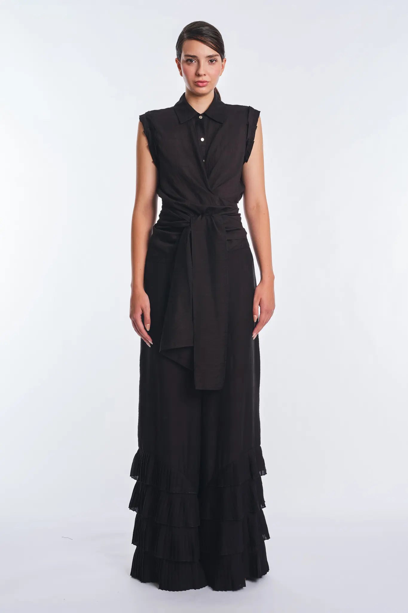 Harlow Sleeveless Wrap Blouse | Black