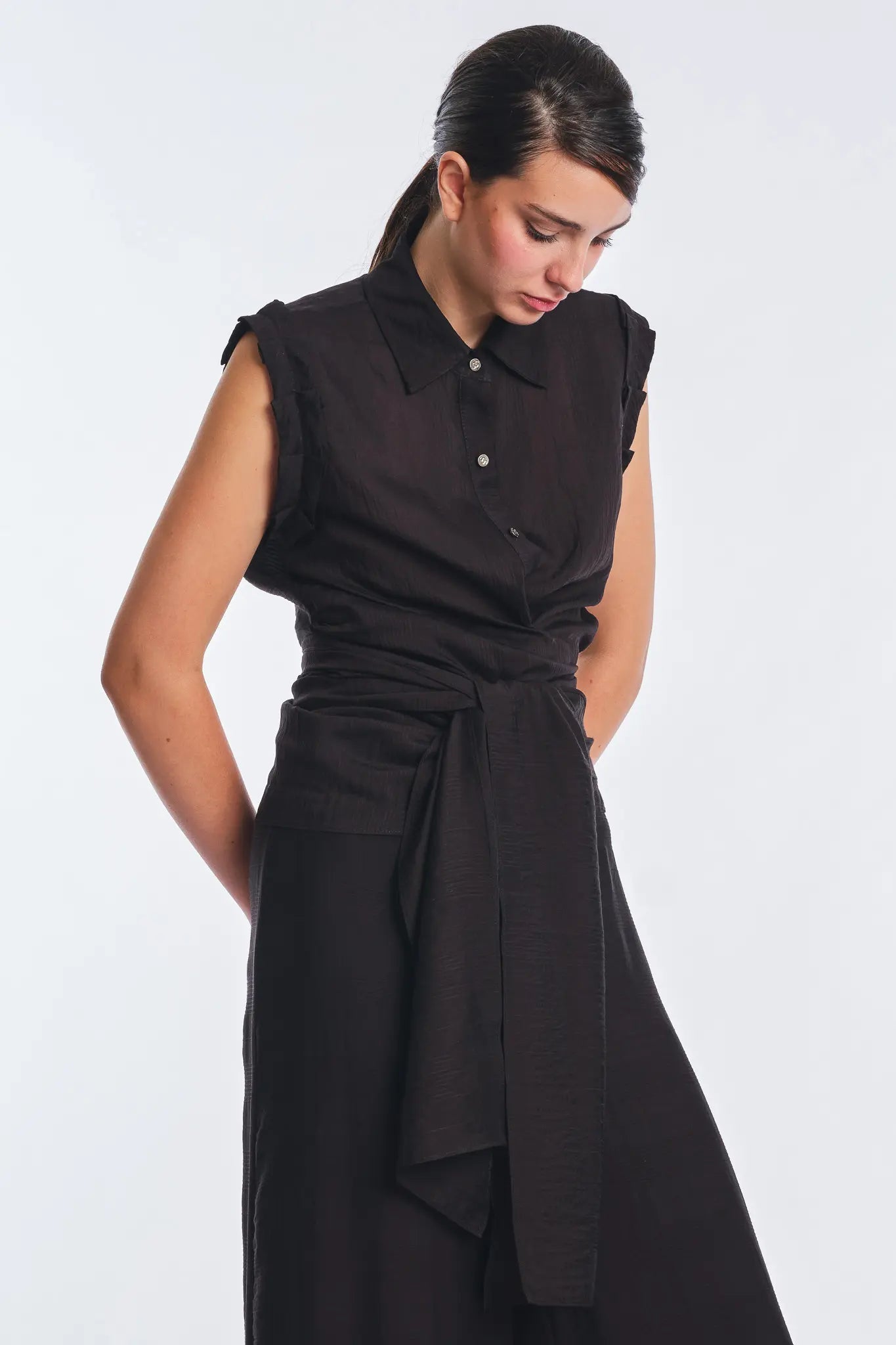 Harlow Sleeveless Wrap Blouse | Black