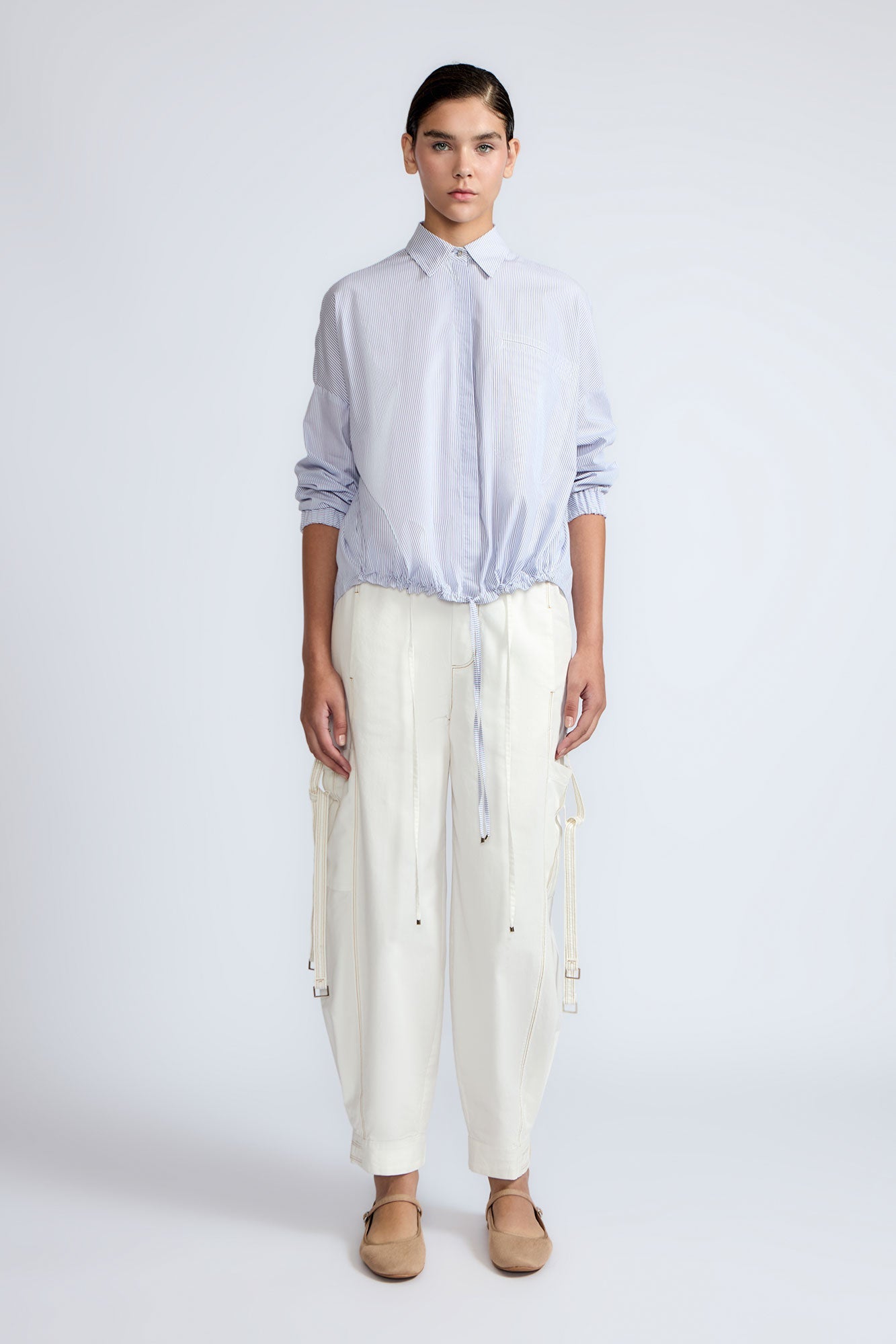 Hebe Asymmetrical Blouse | Light Blue Stripes
