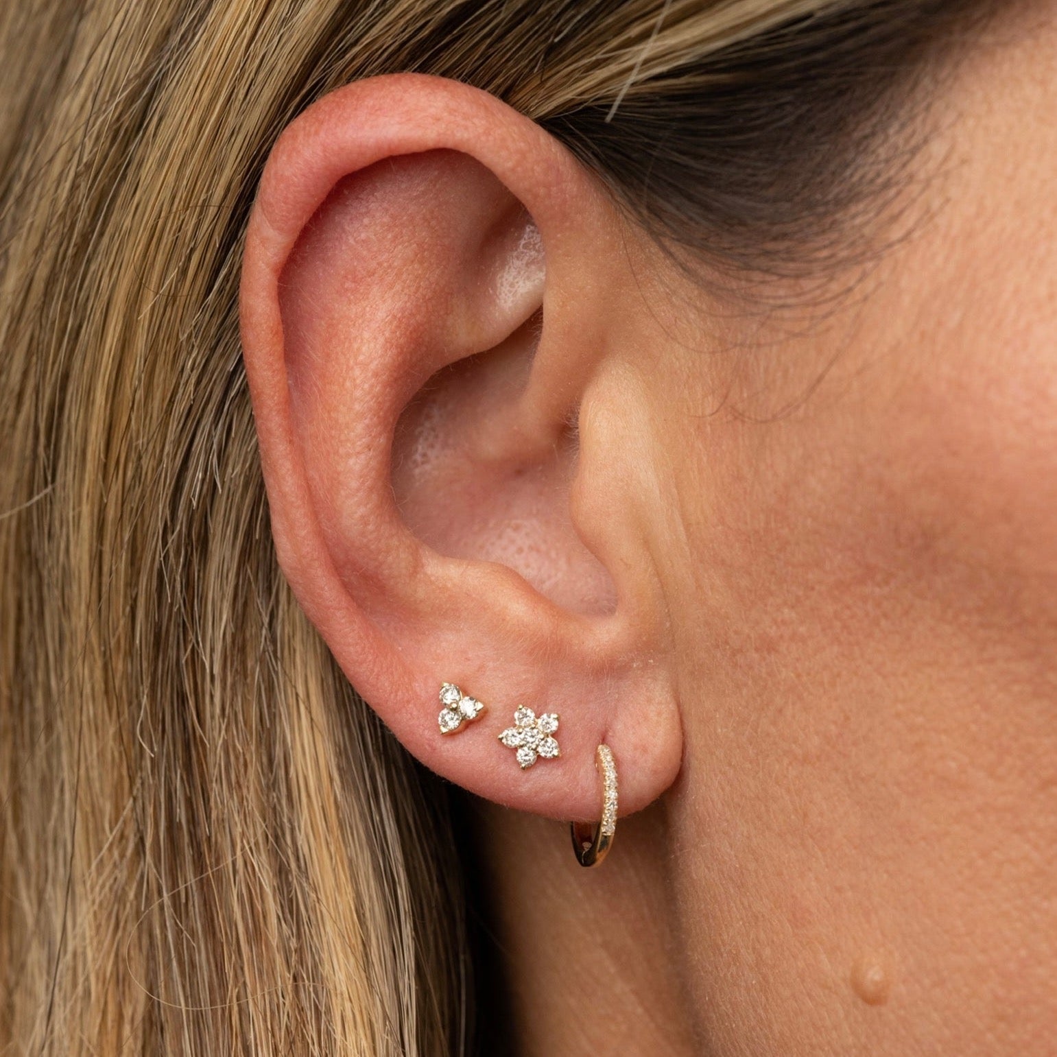Gold Diamond Trio Earring
