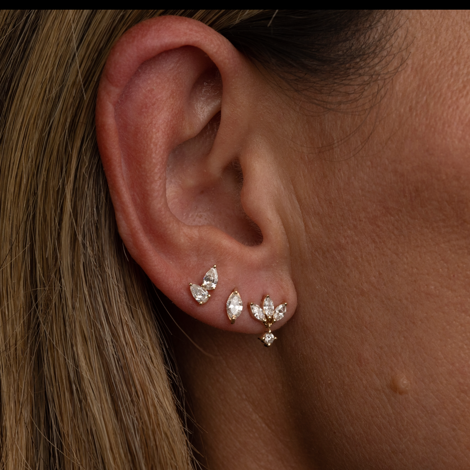 Gold Diamond Lotus Drop Earring