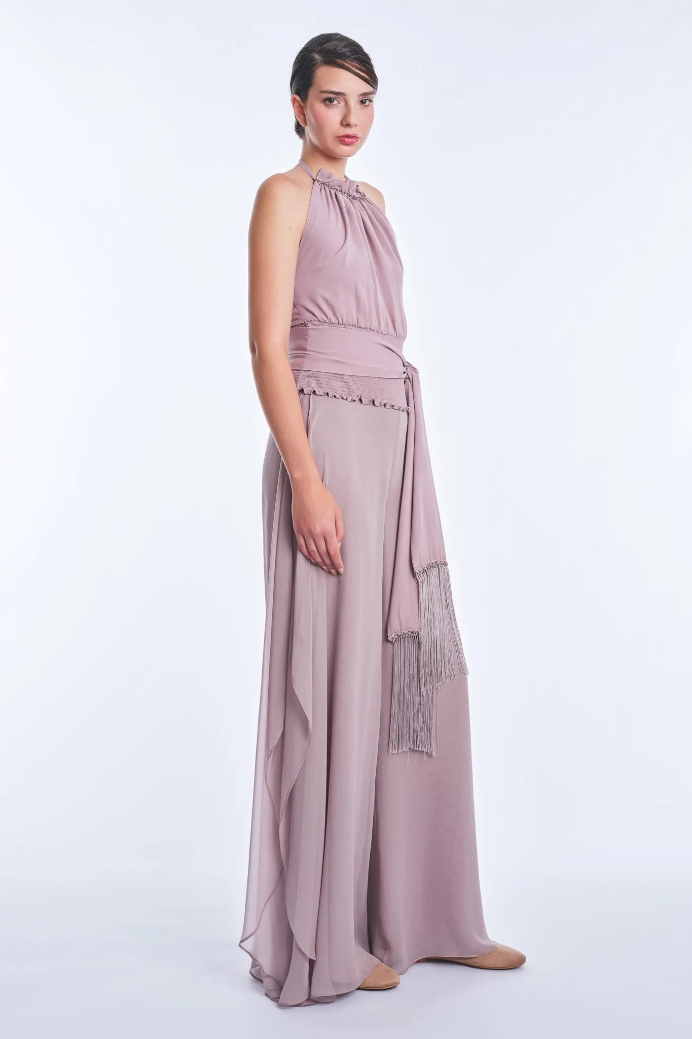 Izenia Silk Halter Top with Beaded Detail | Lilac