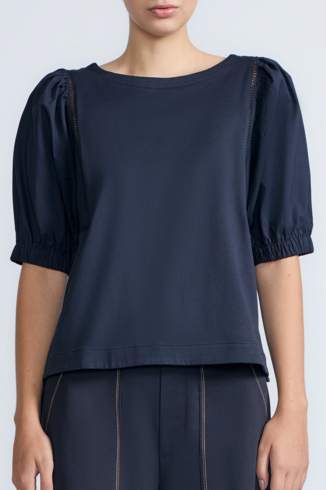Jamie Textured Cotton Top | Navy