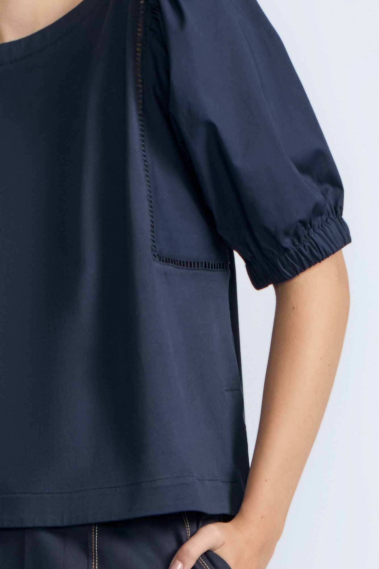 Jamie Textured Cotton Top | Navy