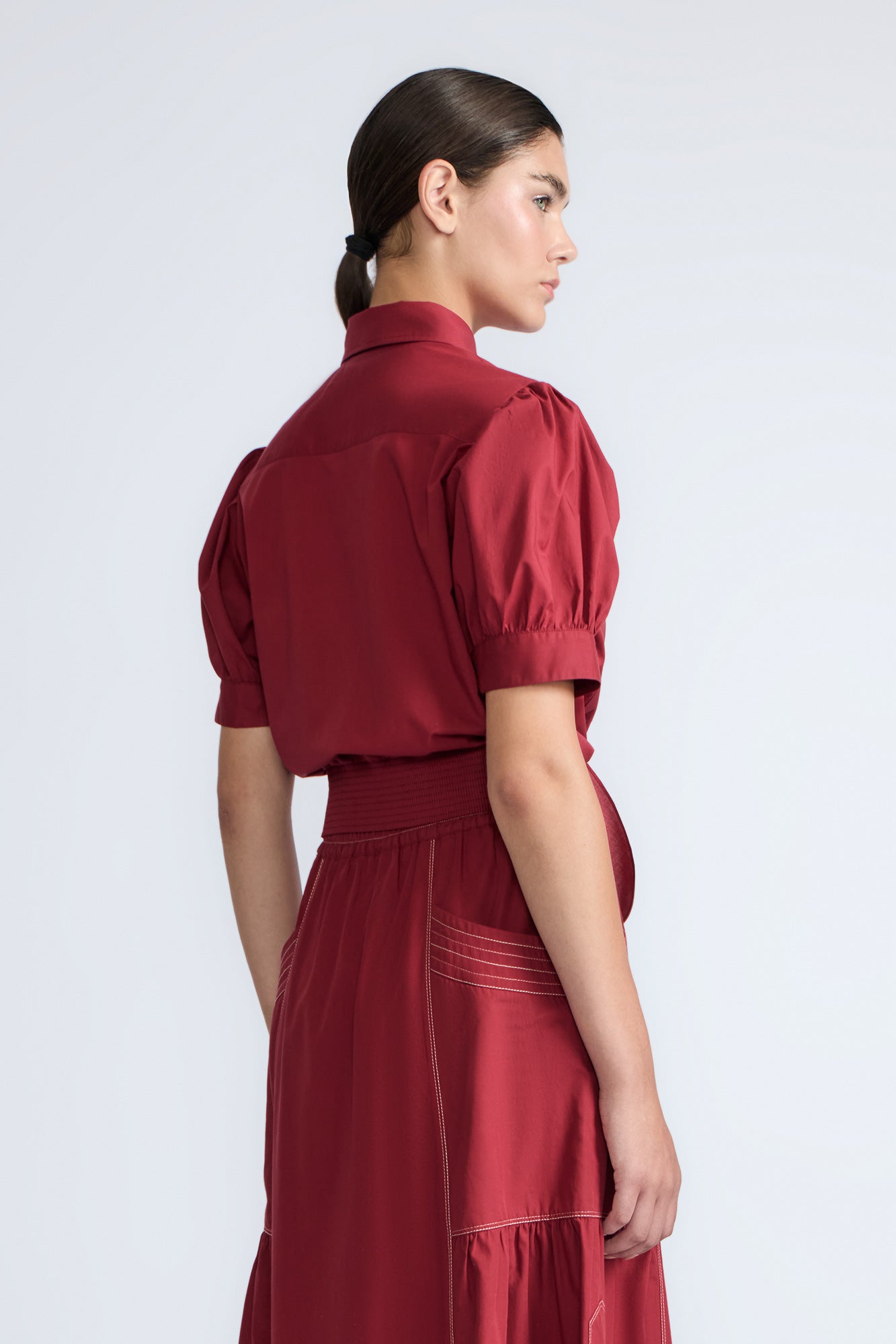 Josie Tie-Waist Cotton Blouse | Wine