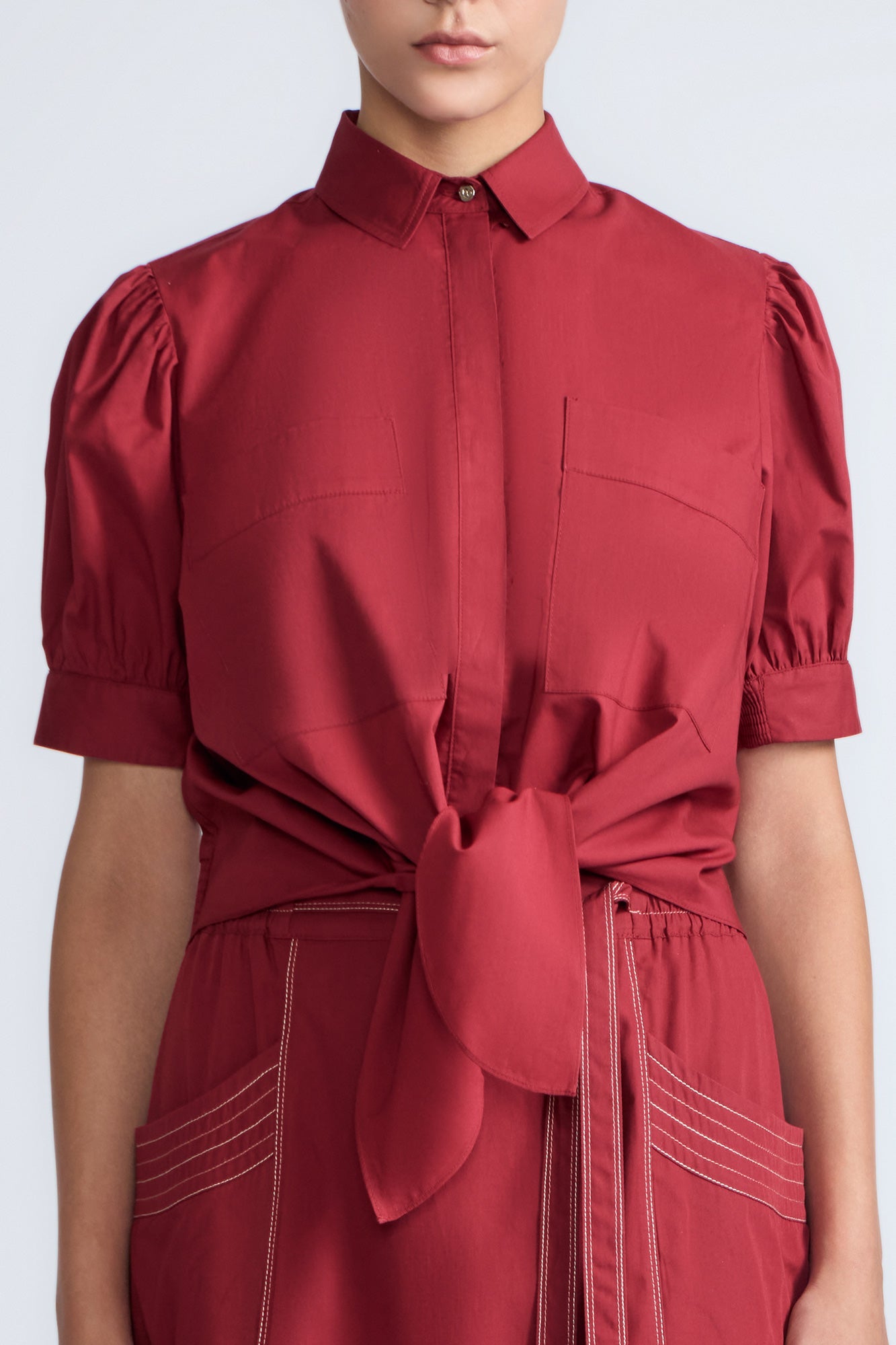 Josie Tie-Waist Cotton Blouse | Wine