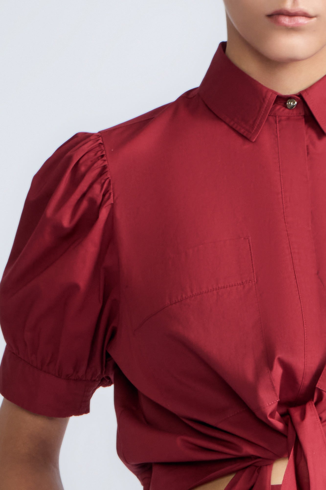 Josie Tie-Waist Cotton Blouse | Wine