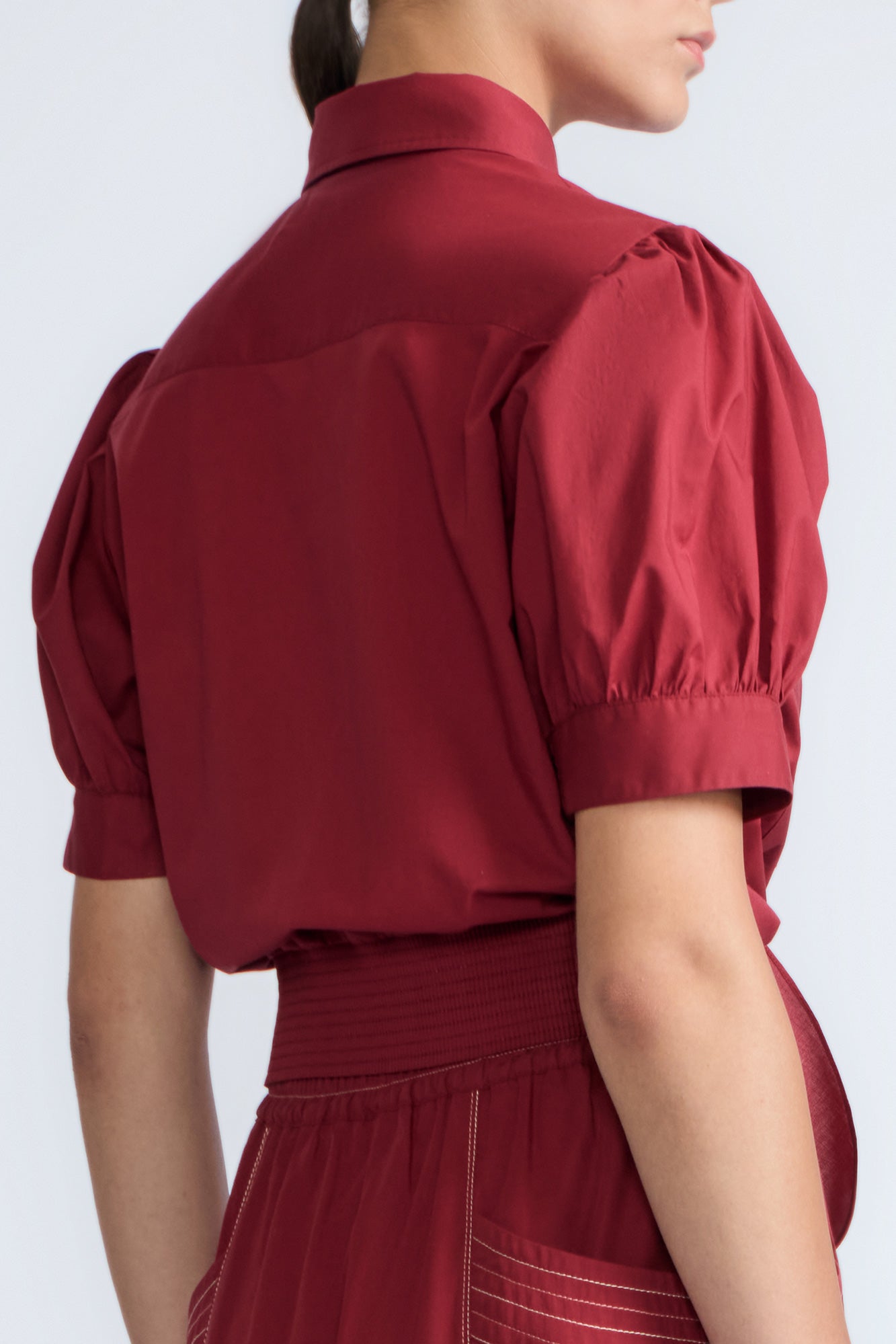Josie Tie-Waist Cotton Blouse | Wine