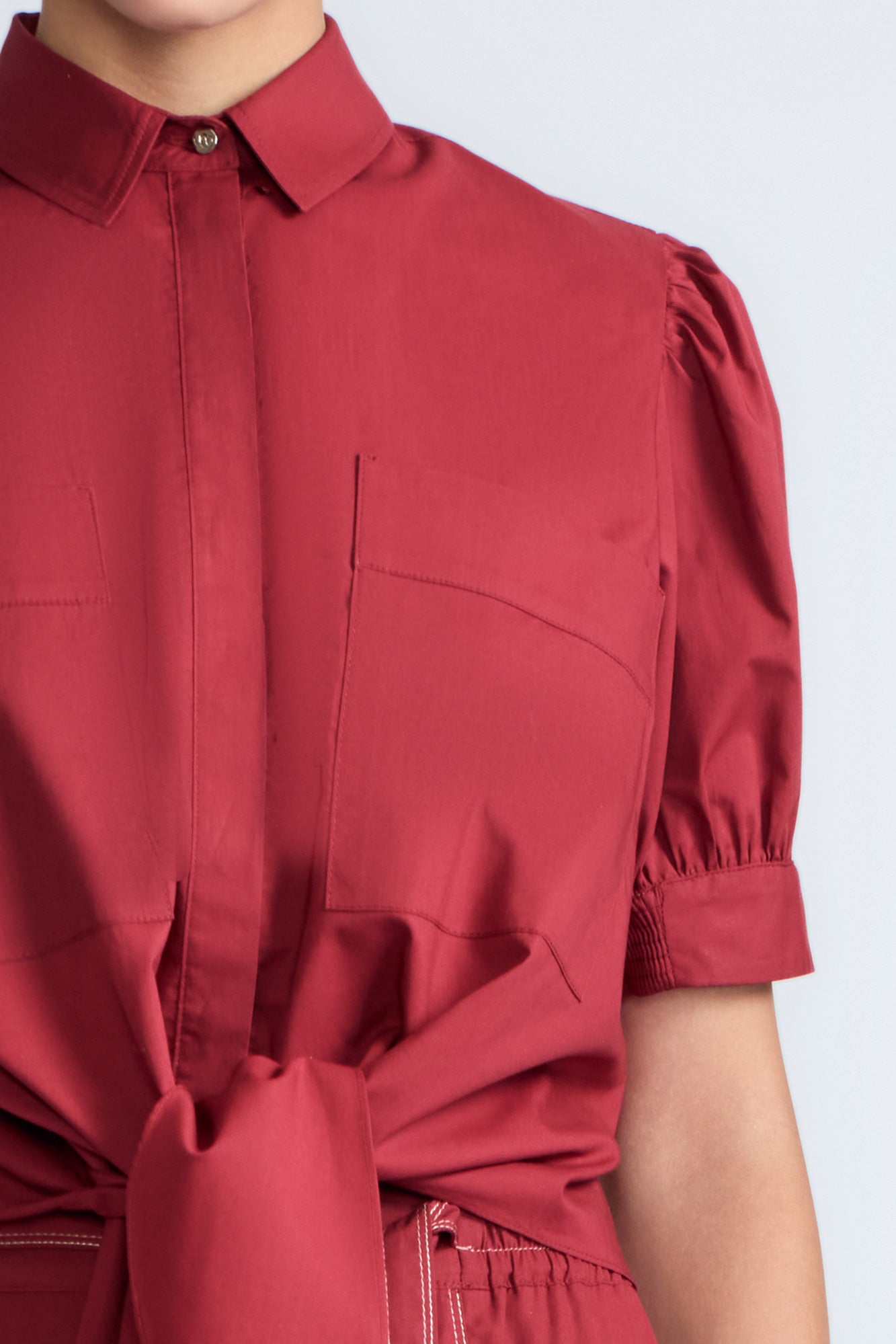 Josie Tie-Waist Cotton Blouse | Wine