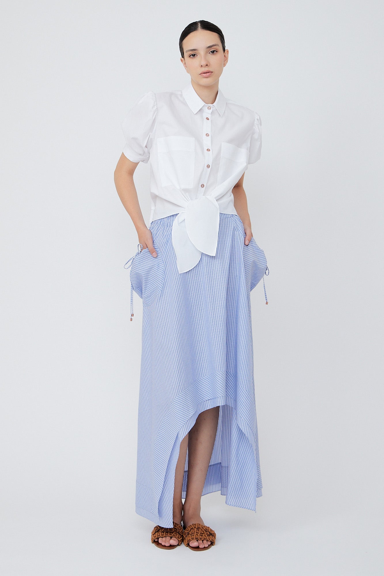 Josie Tie-Waist Cotton Blouse | White