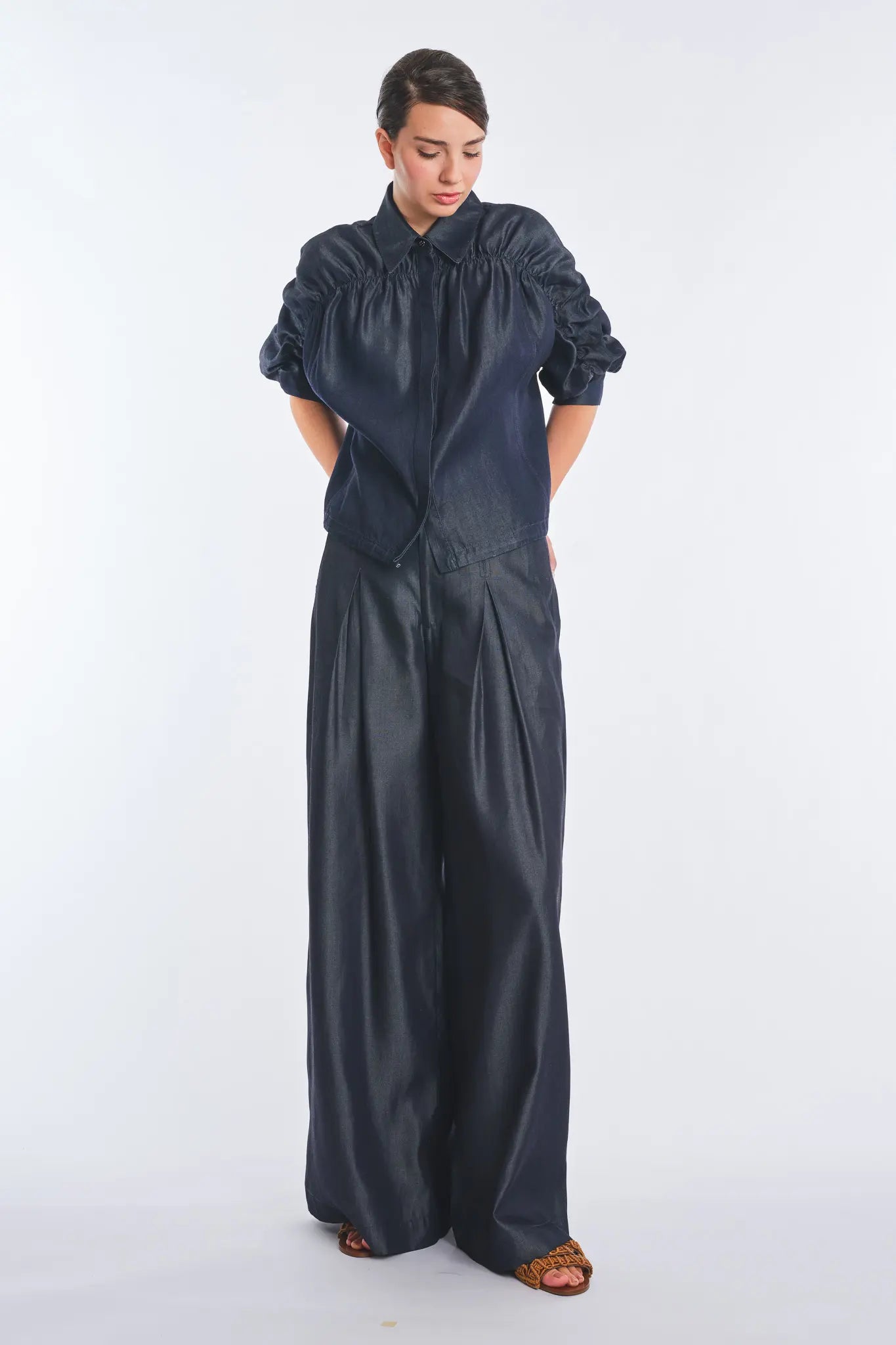 Kendra Denim Tencel Wide-Leg Pant | Navy
