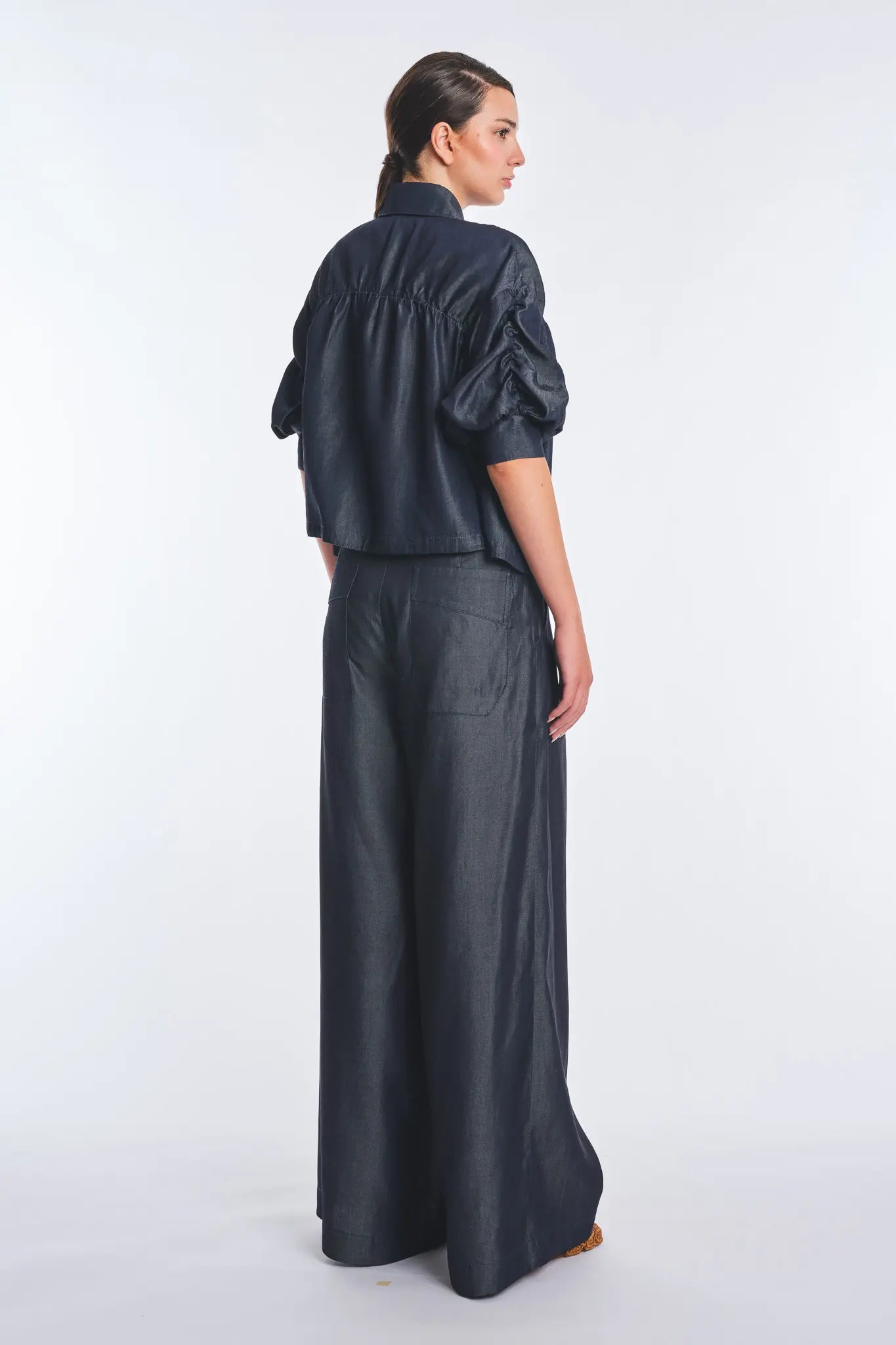 Kendra Denim Tencel Wide-Leg Pant | Navy