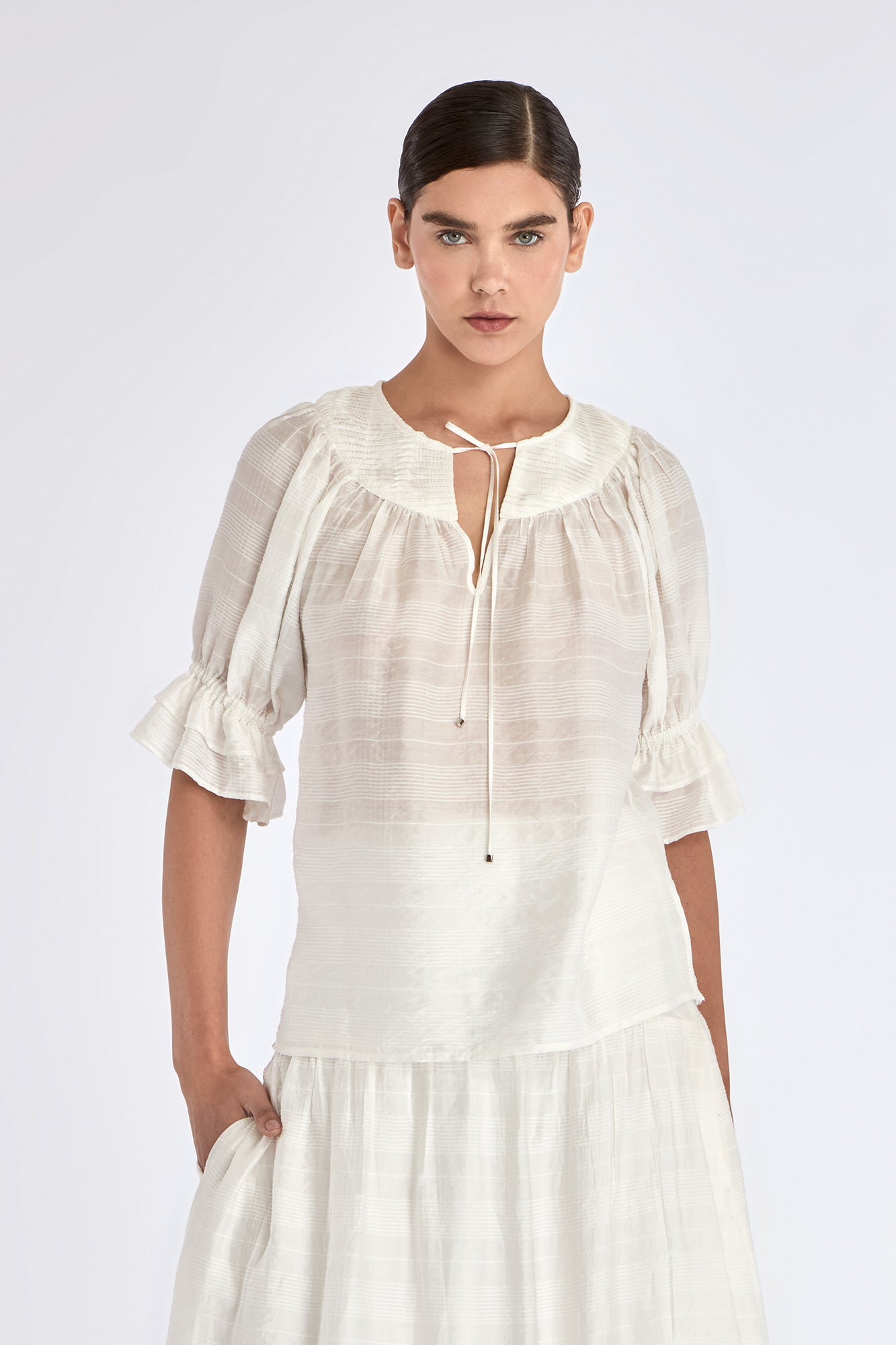 Lauren V-Slit Blouse | Off White