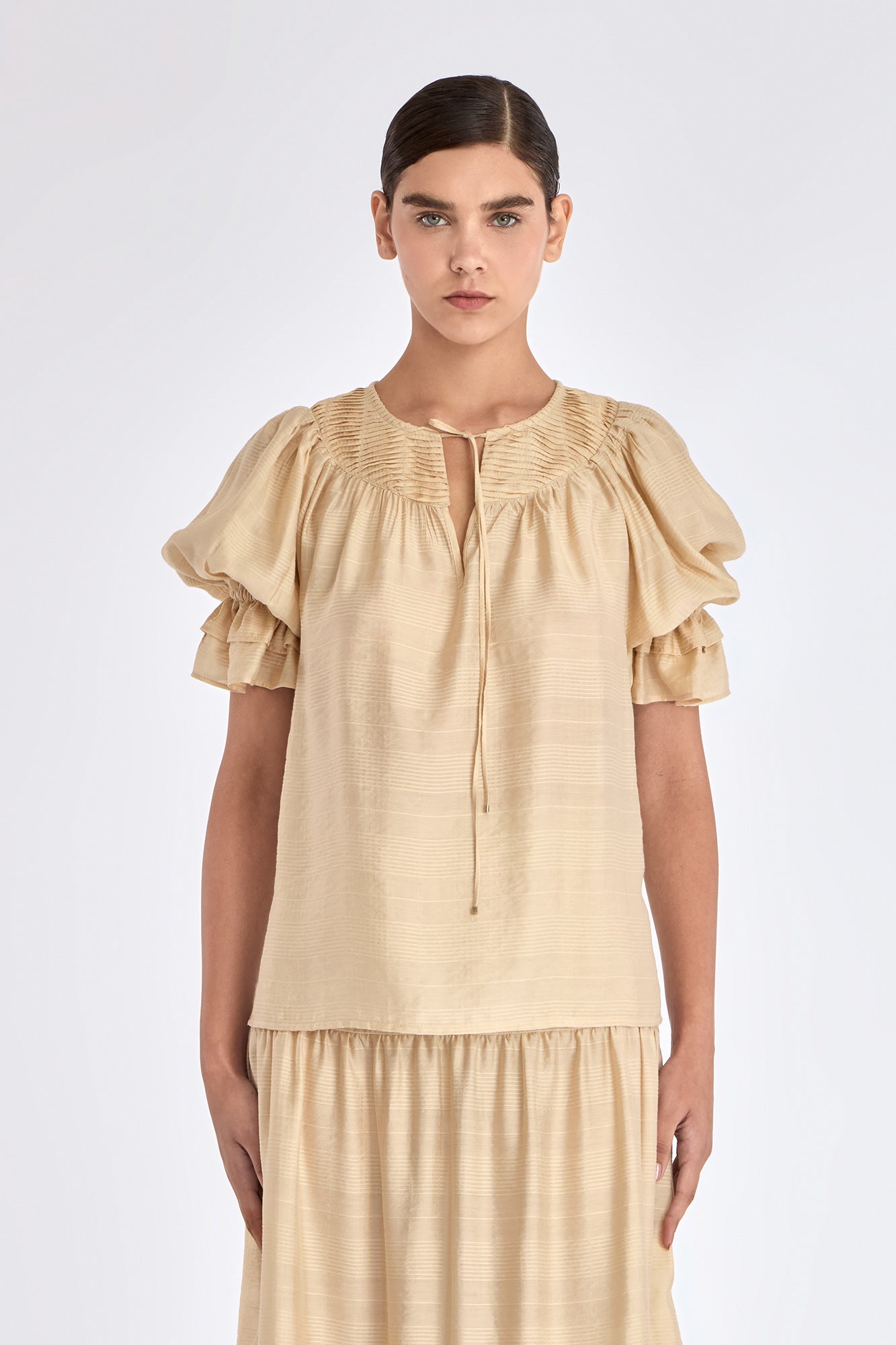 Lauren V-Slit Blouse | Vanilla