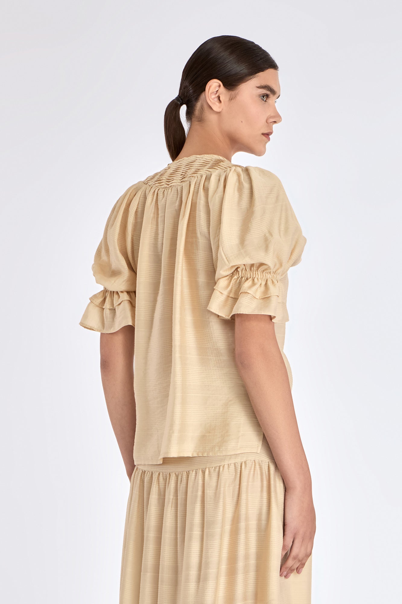 Lauren V-Slit Blouse | Vanilla
