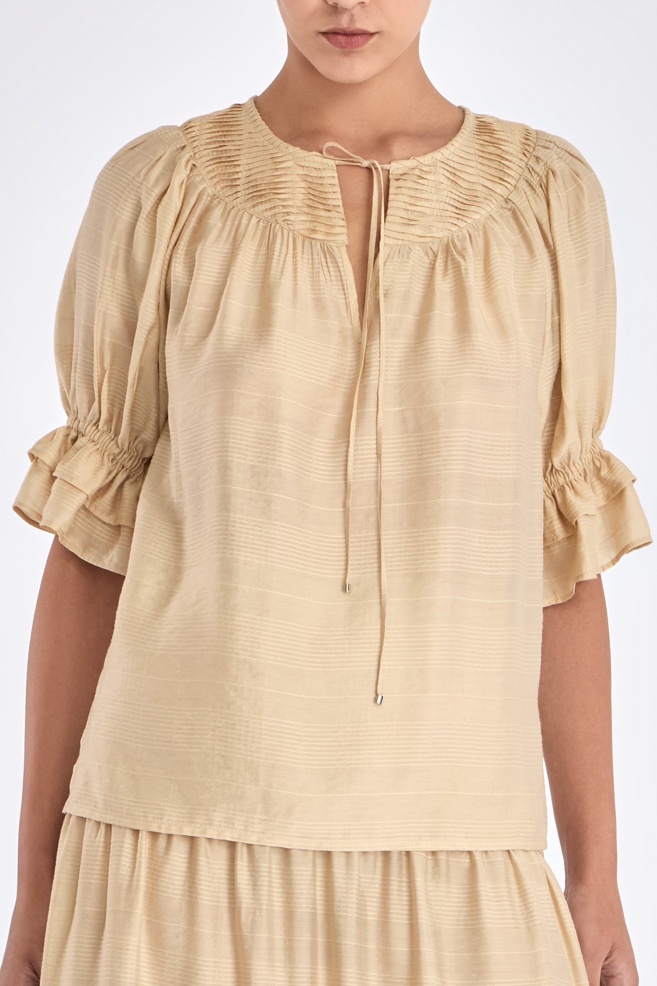 Lauren V-Slit Blouse | Vanilla
