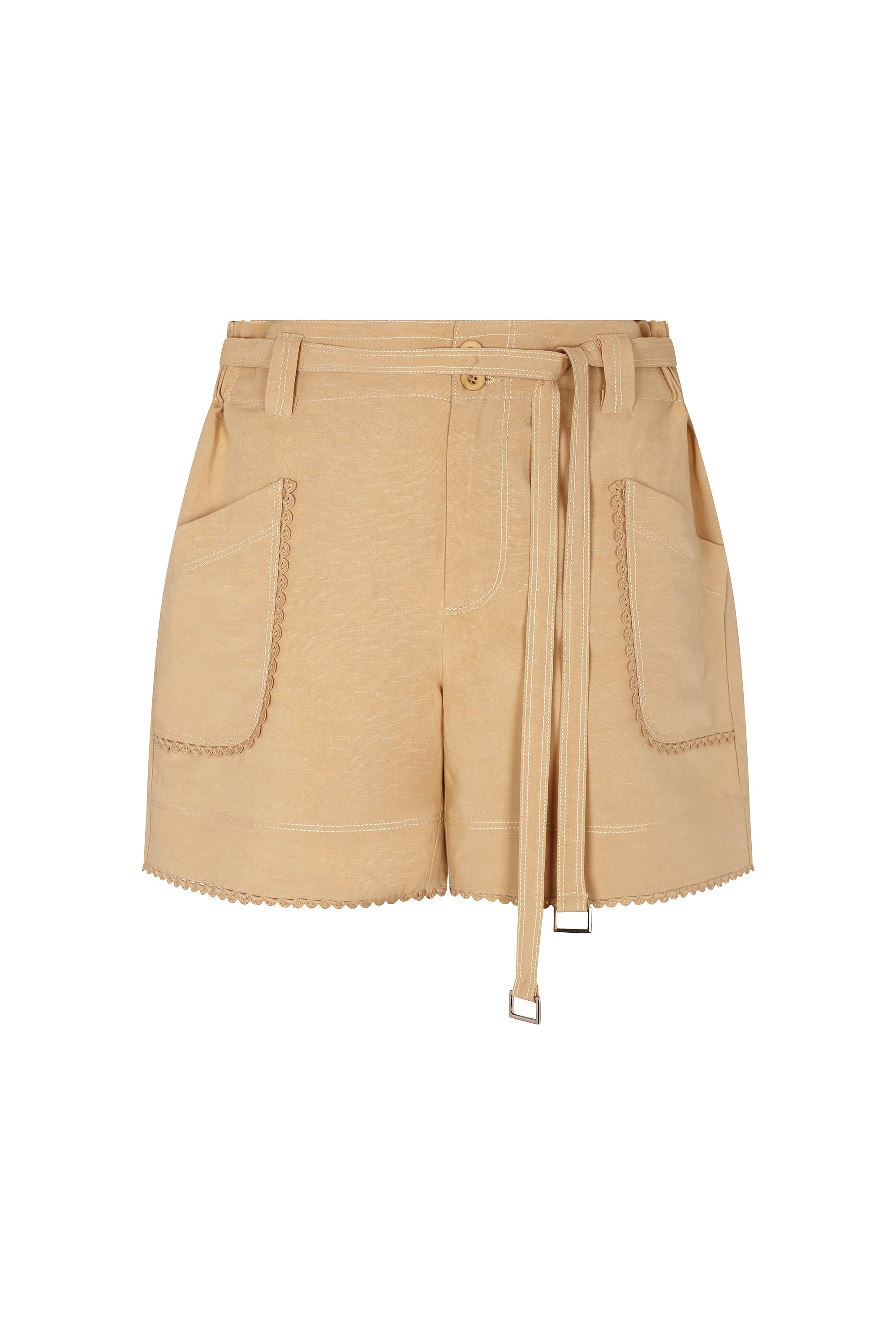 Lira Belted Linen Blend Short | Camel