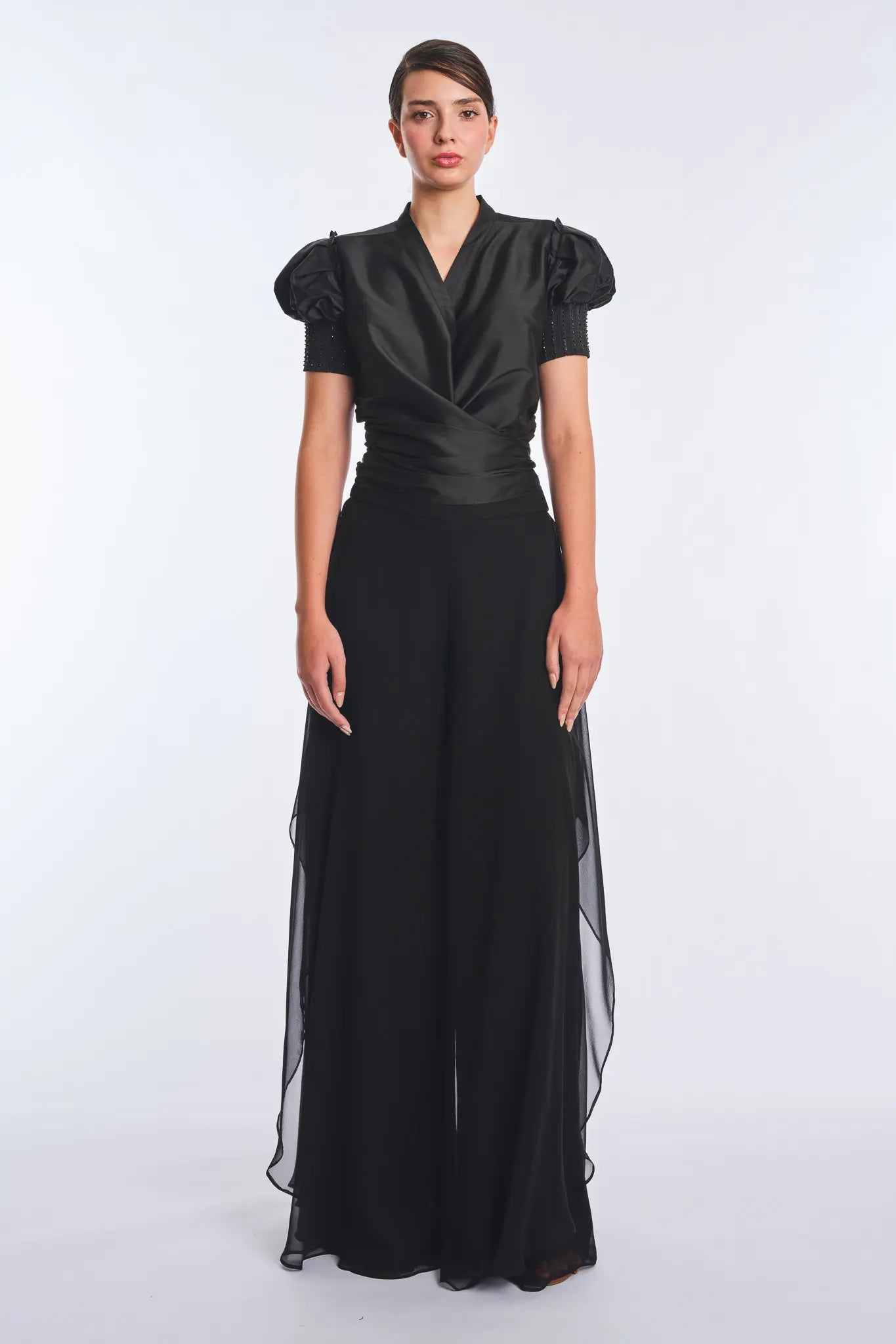 Lucianne Crystal-Cuff Bow Blouse | Black