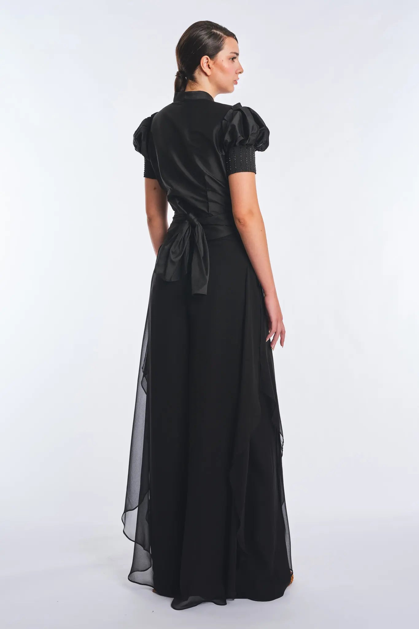 Lucianne Crystal-Cuff Bow Blouse | Black