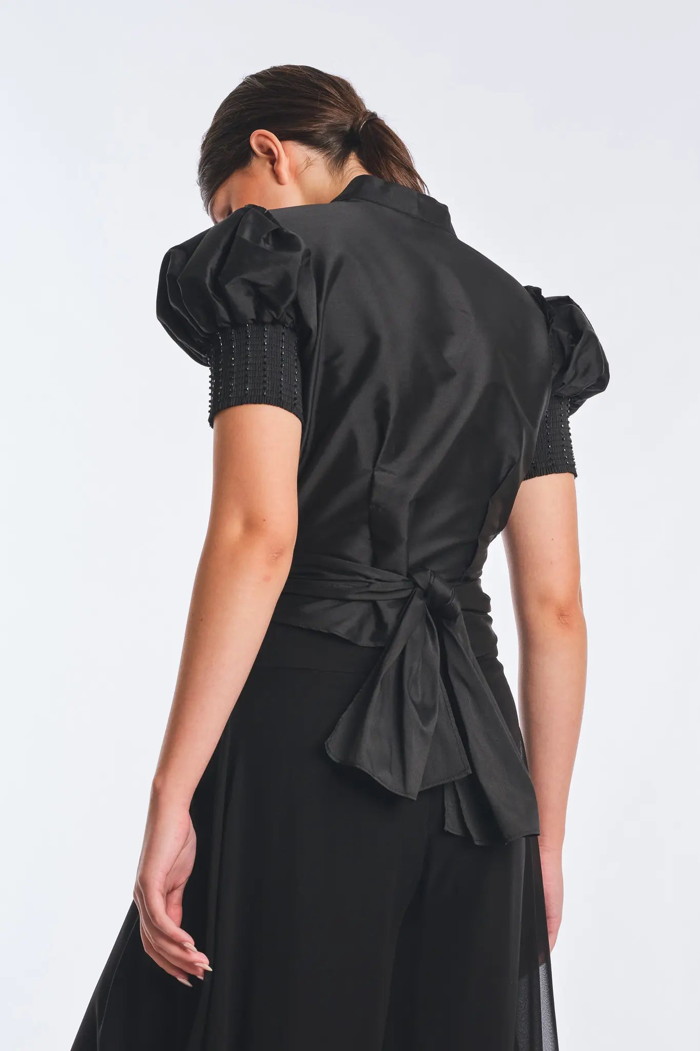 Lucianne Crystal-Cuff Bow Blouse | Black