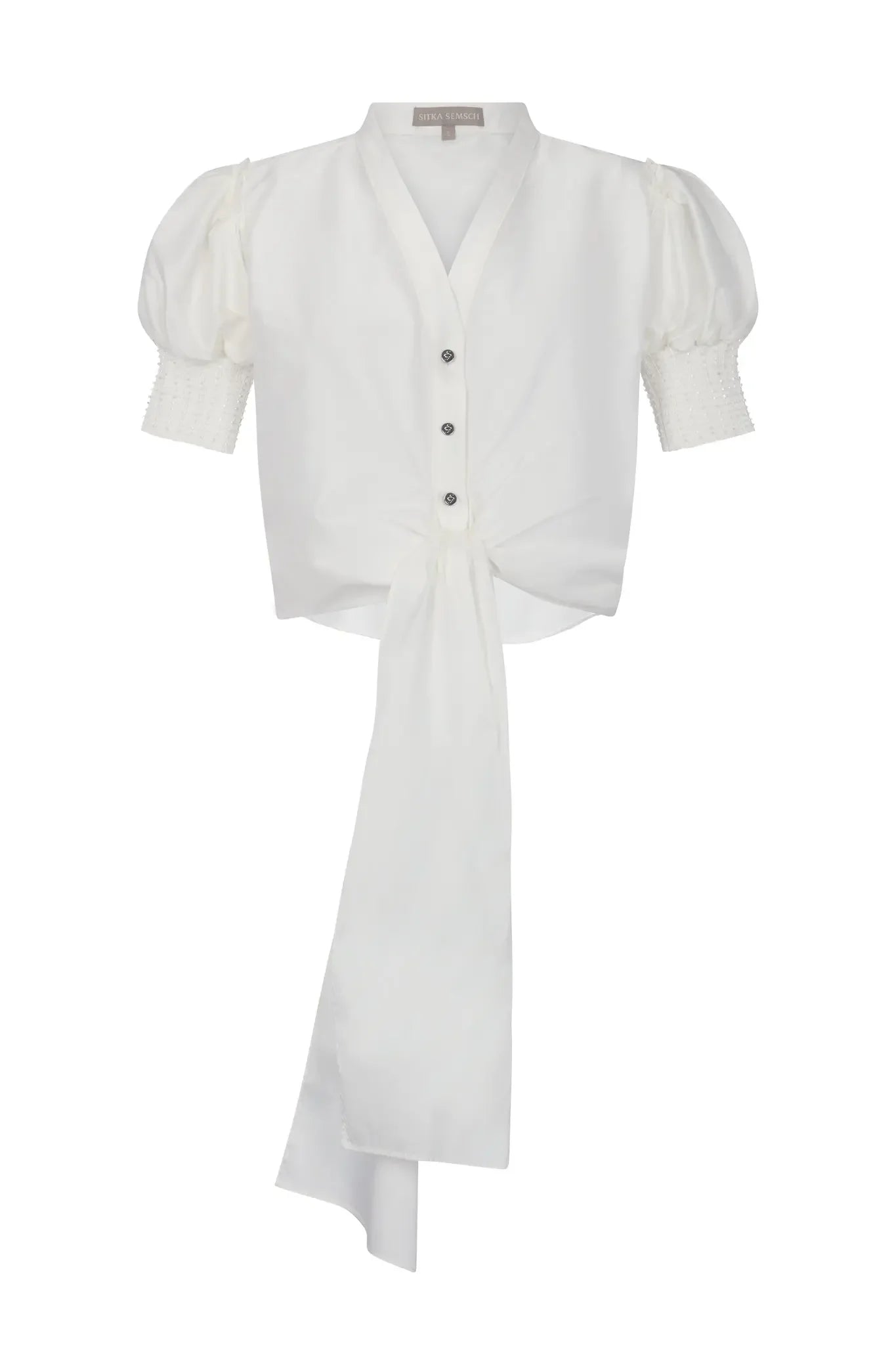 Lucianne Crystal-Cuff Bow Blouse | Off White