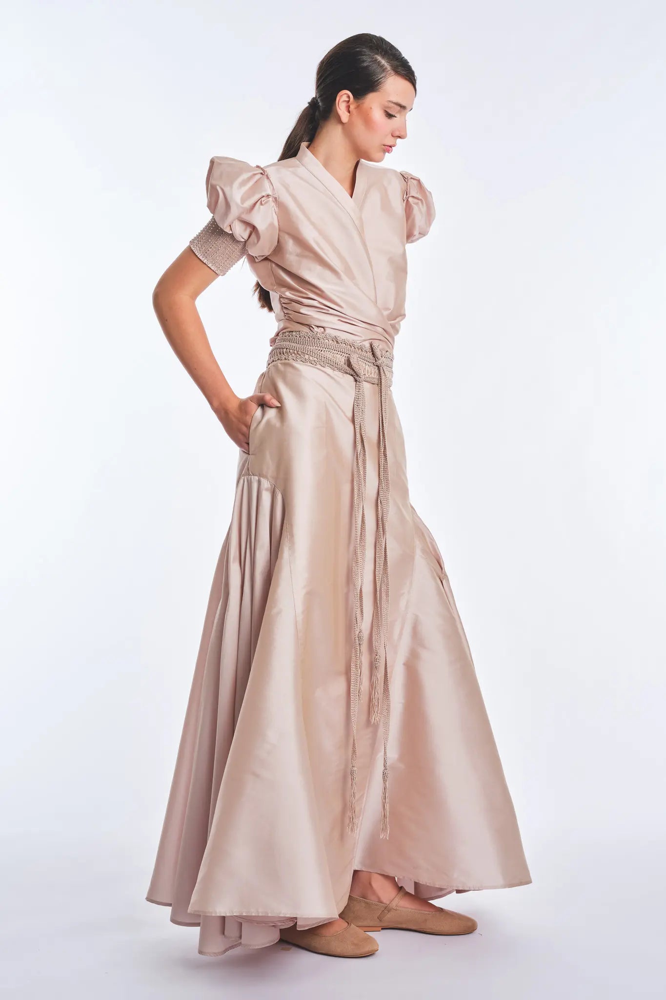 Lucianne Crystal-Cuff Bow Blouse | Rose