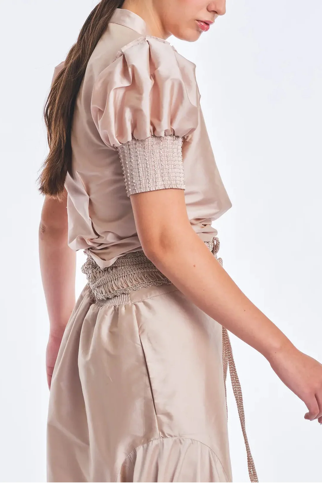 Lucianne Crystal-Cuff Bow Blouse | Rose