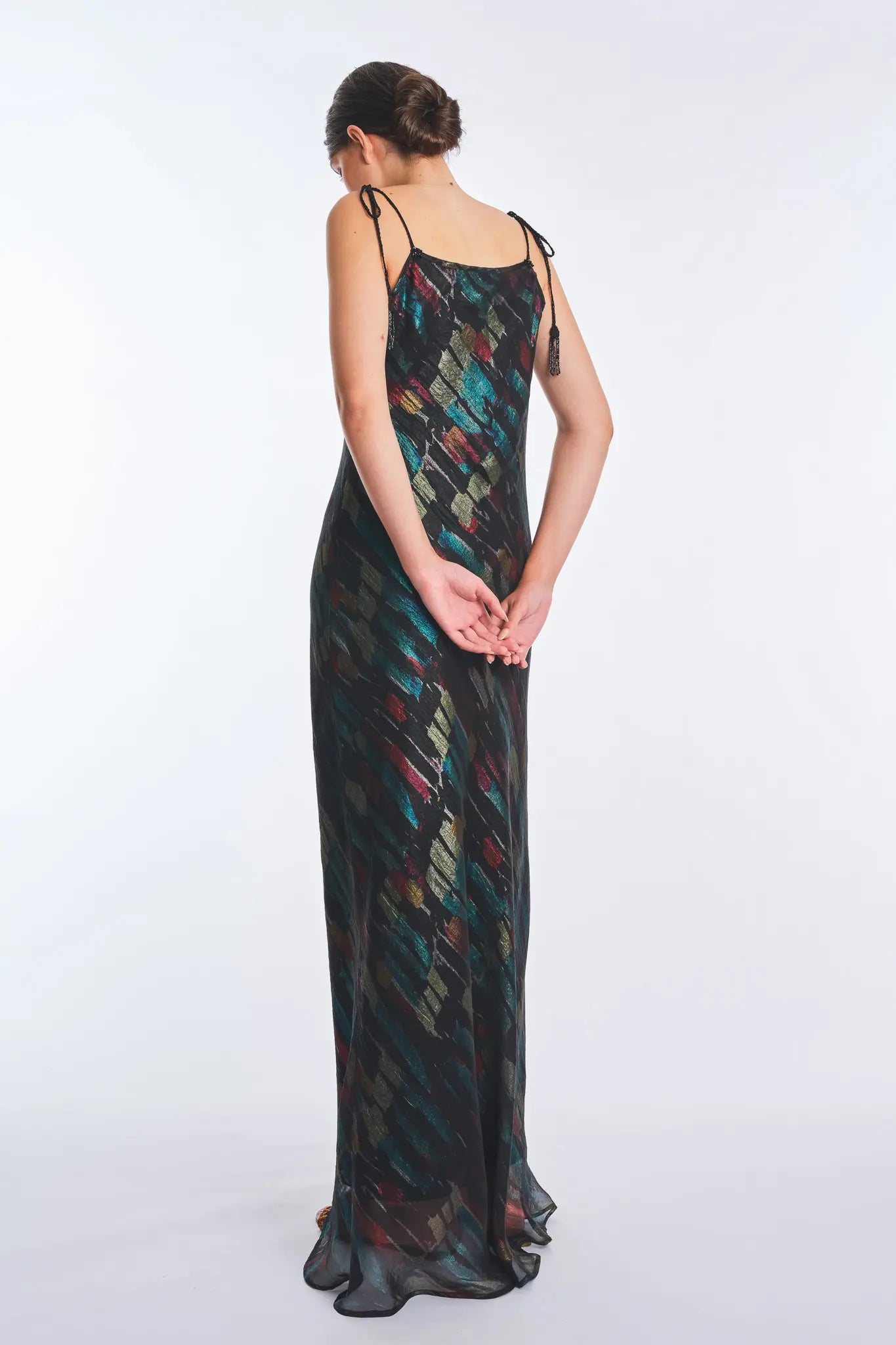 Luhana Maxi Dress with Crochet Tie Details | Print Black