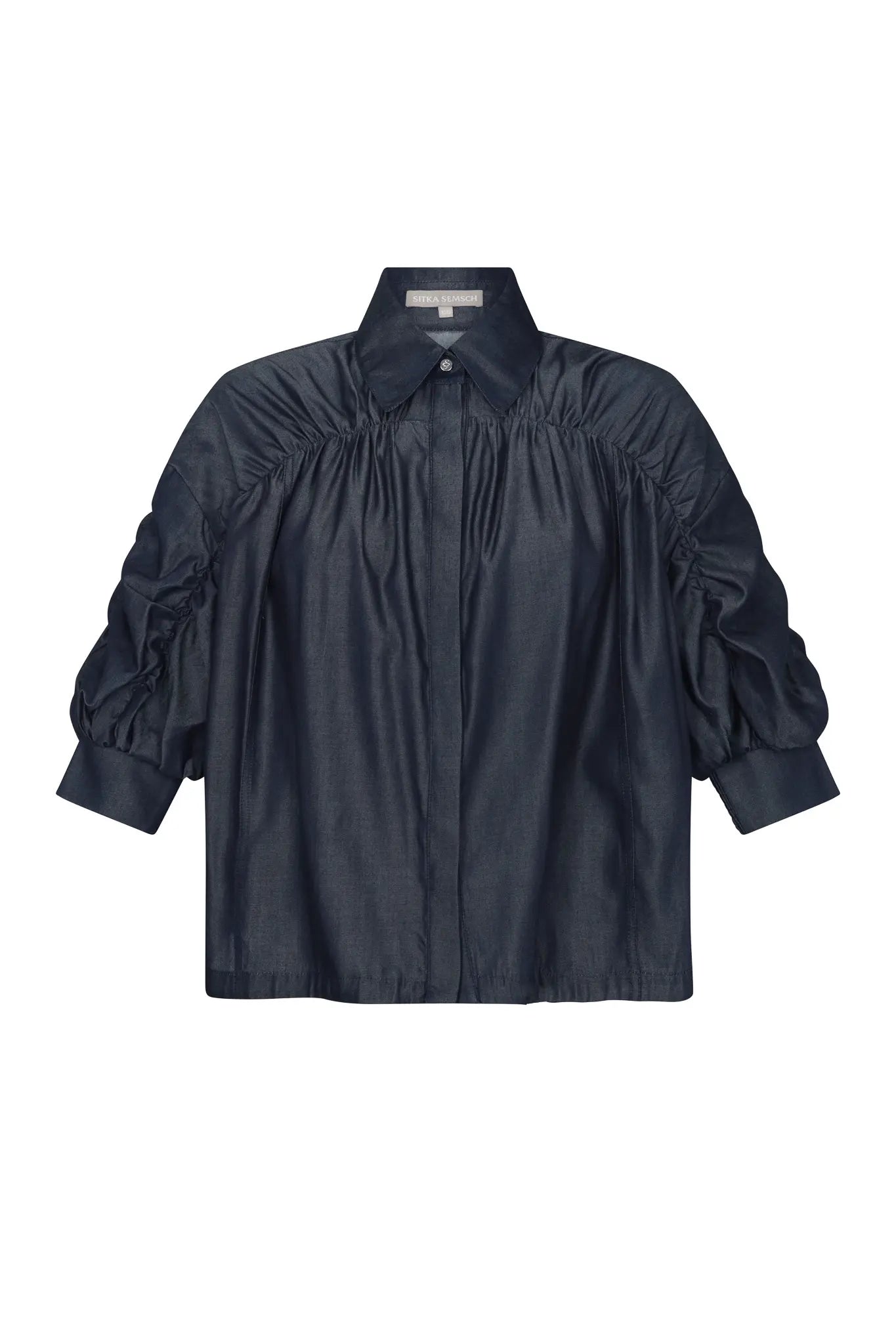 Morgana Denim Tencel Collared Blouse | Navy