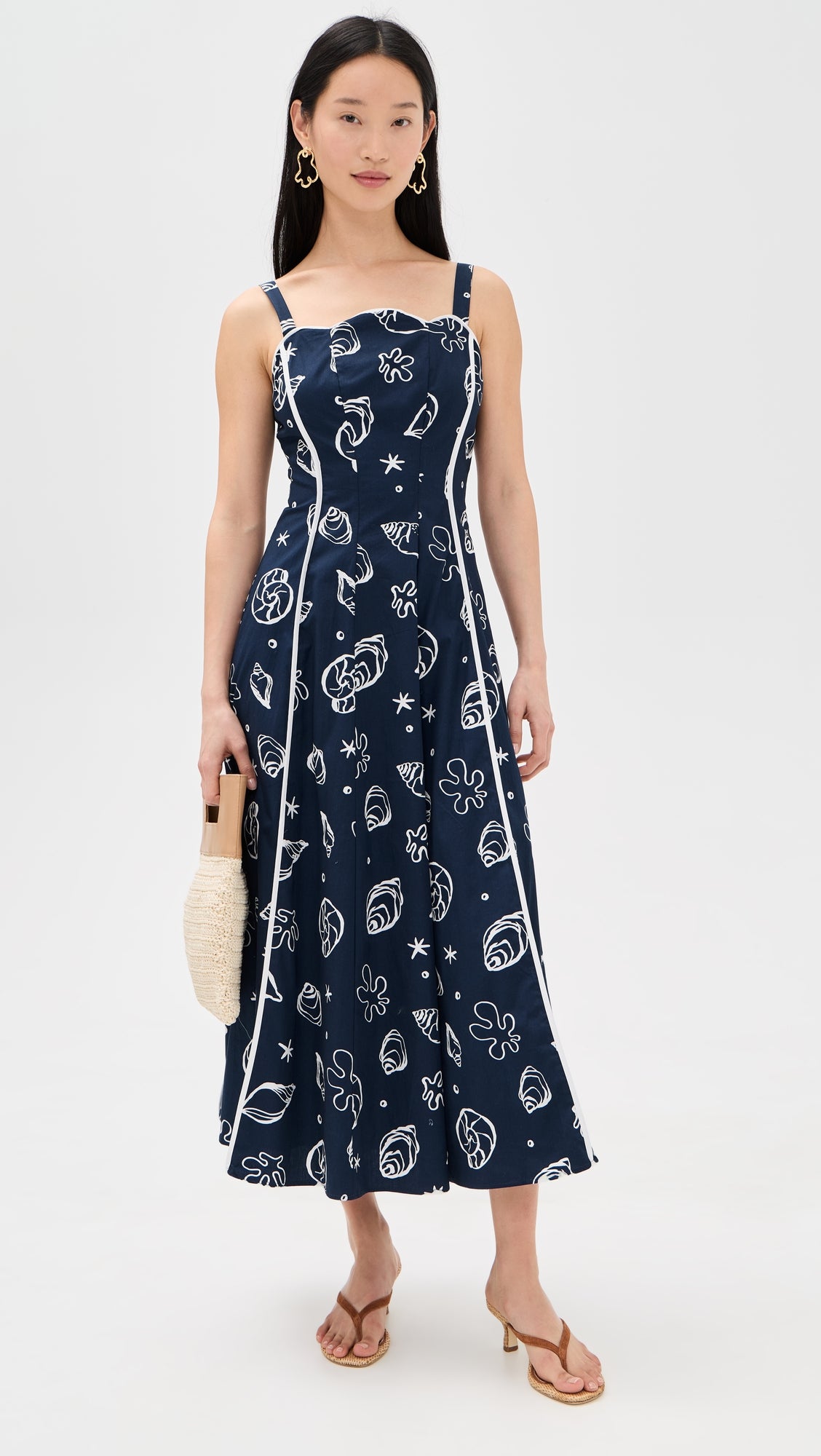 Moon River Scallop Shaped Midi Dress