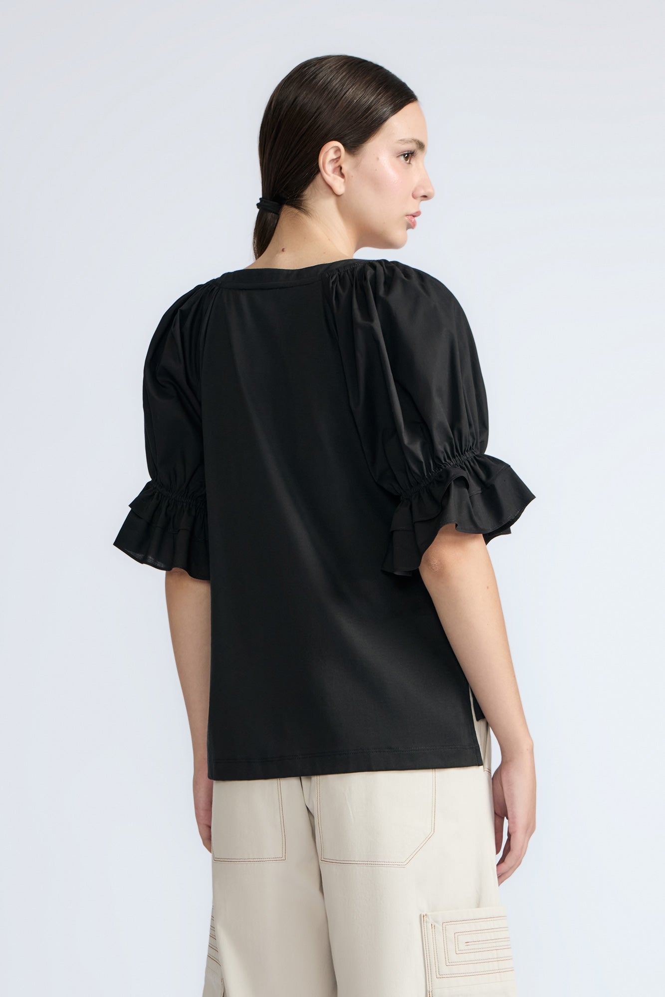 Nery Balloon Sleeve Cotton Top | Black