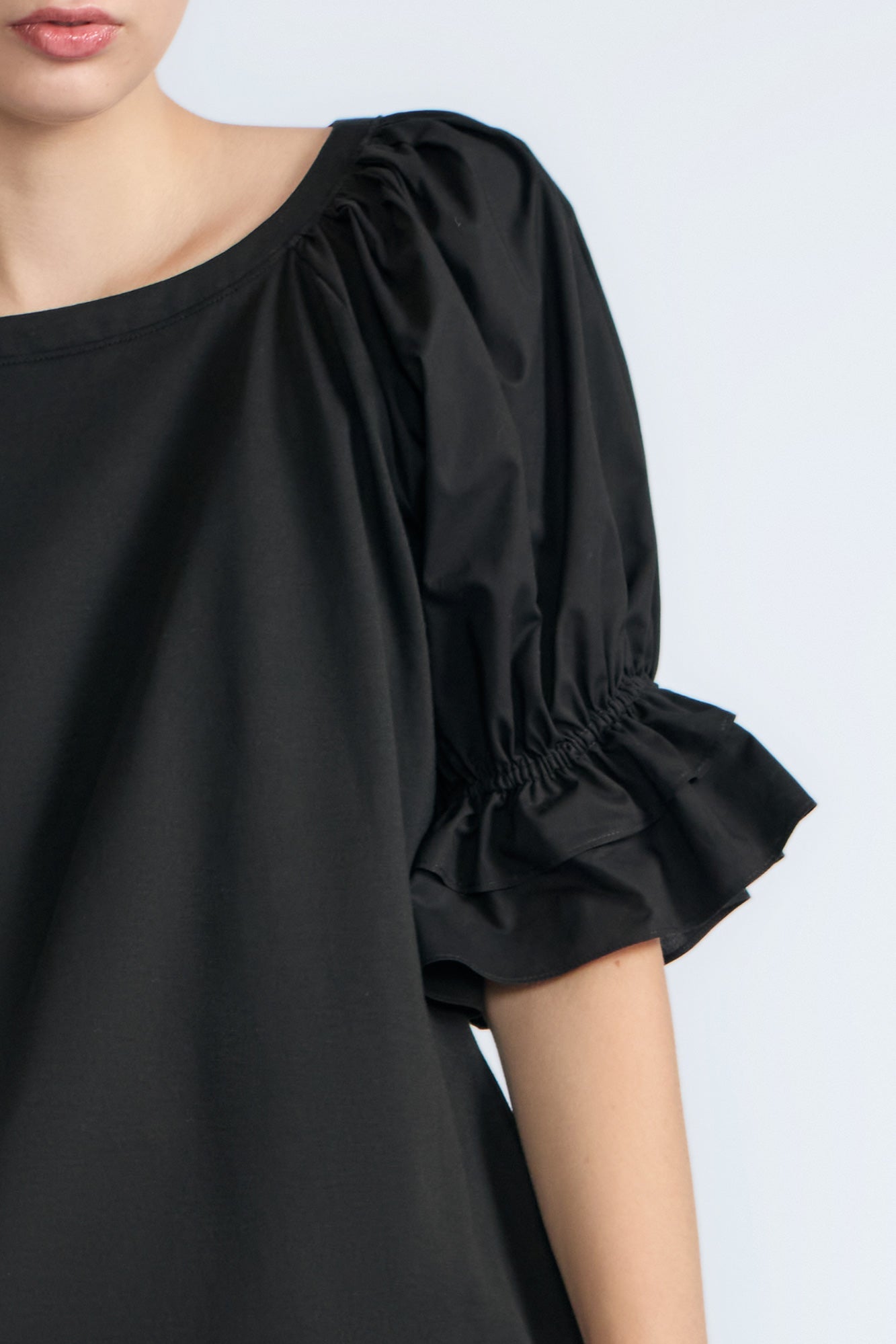Nery Balloon Sleeve Cotton Top | Black