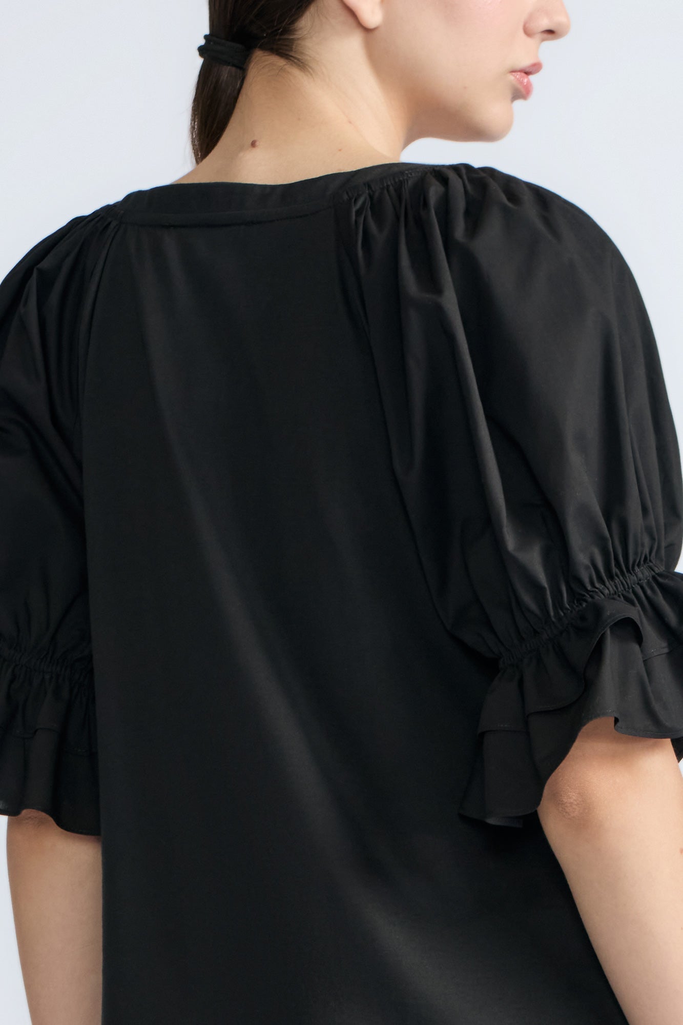 Nery Balloon Sleeve Cotton Top | Black
